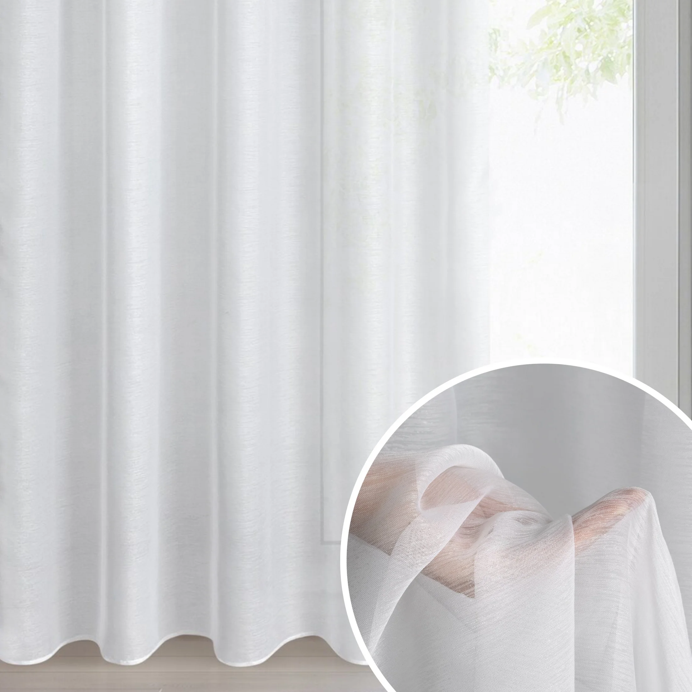 Firana biała o strukturze drobnego deszczyku wzór poziomy 135x270 cm taśma REBECCA | eurofirany