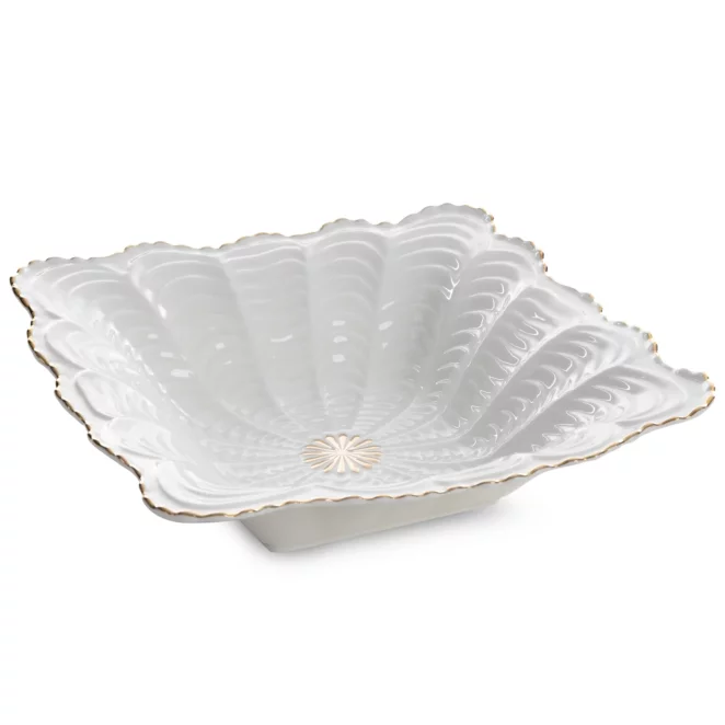 Misa ceramiczna dekoracyjna kremowo-złota zdobiona wypukłym wzorem i złotymi akcentami 27x27x7 cm GAIA