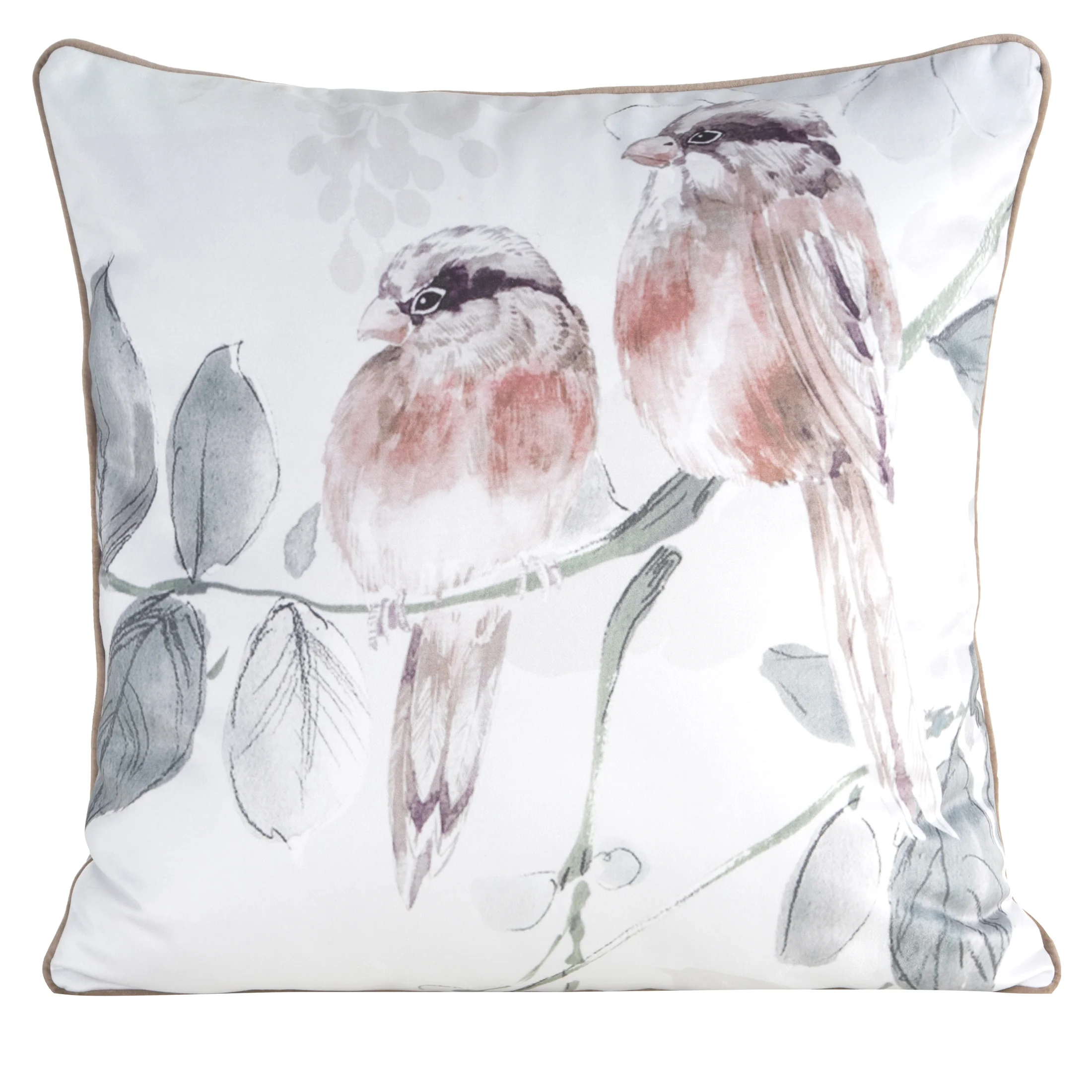 Poszewka na poduszkę dwustronna 60x60 cm welwetowa, zielono beżowa z motywem roślinnym z wypustką na brzegach EVITA Eurofirany Premium | eurofirany