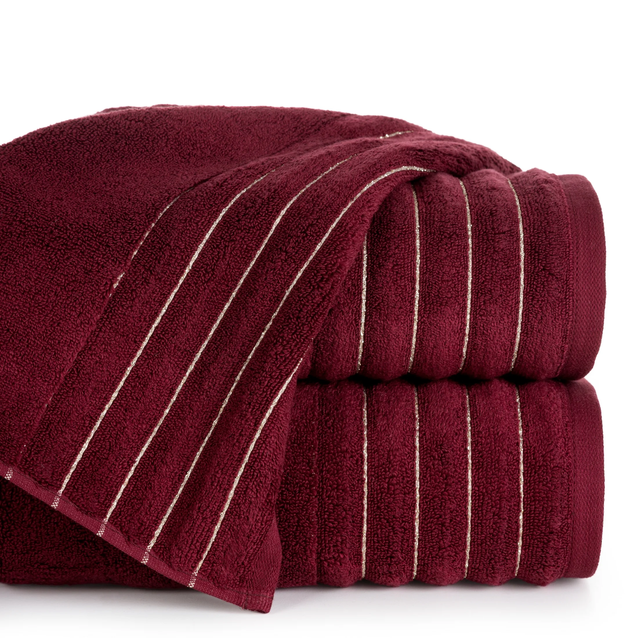 Ręcznik kąpielowy 50x90 cm kolor bordowy zdobiony prążkami z błyszczącej nici 500 g/m2 LUNARI