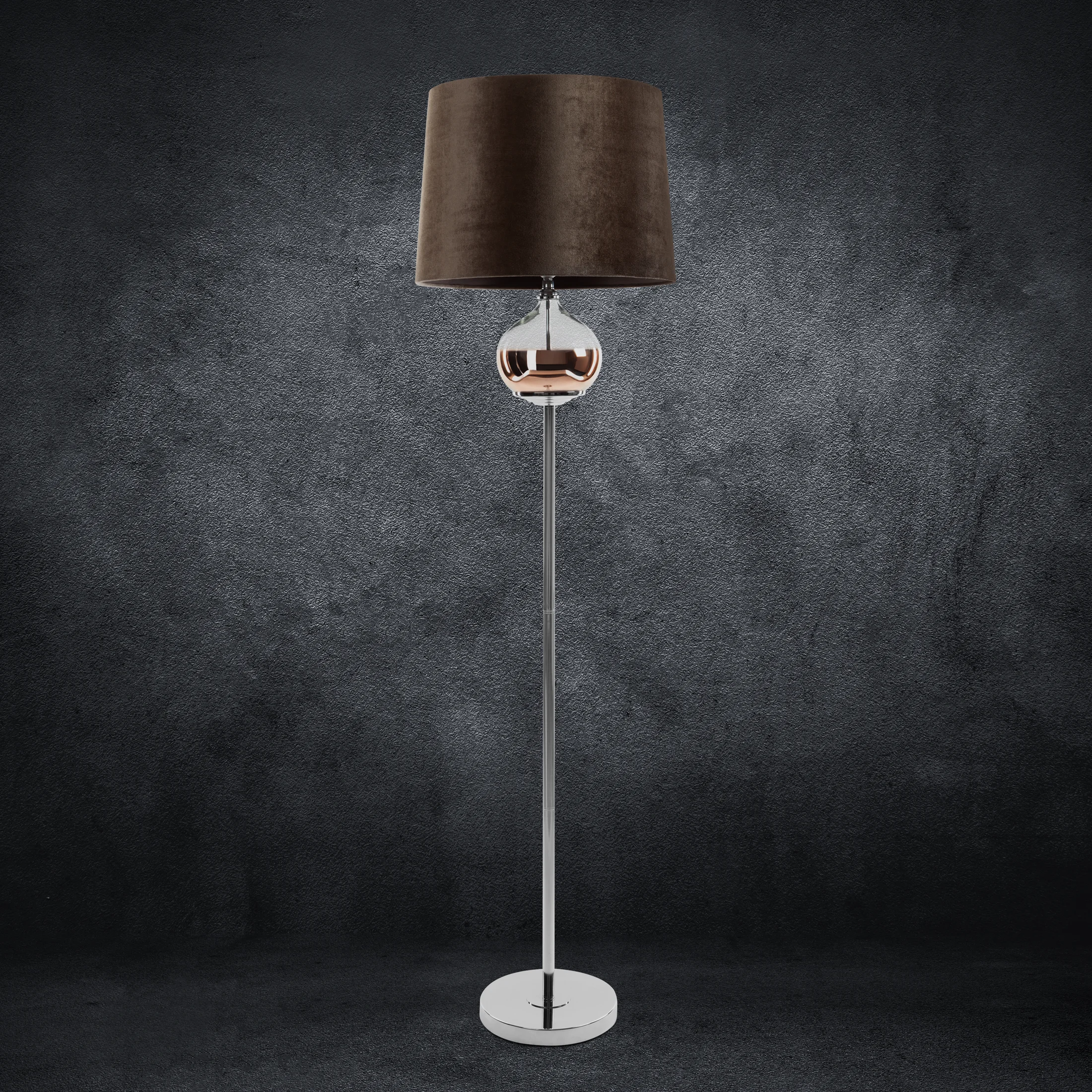 Lampa stojąca do pokoju ciemnobrązowa AMORA z welwetowym abażurem