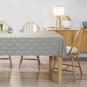 Obrus na wymiar beżowo złoty z tkaniny w elegancki geometryczny wzór z błyszczącą nicią