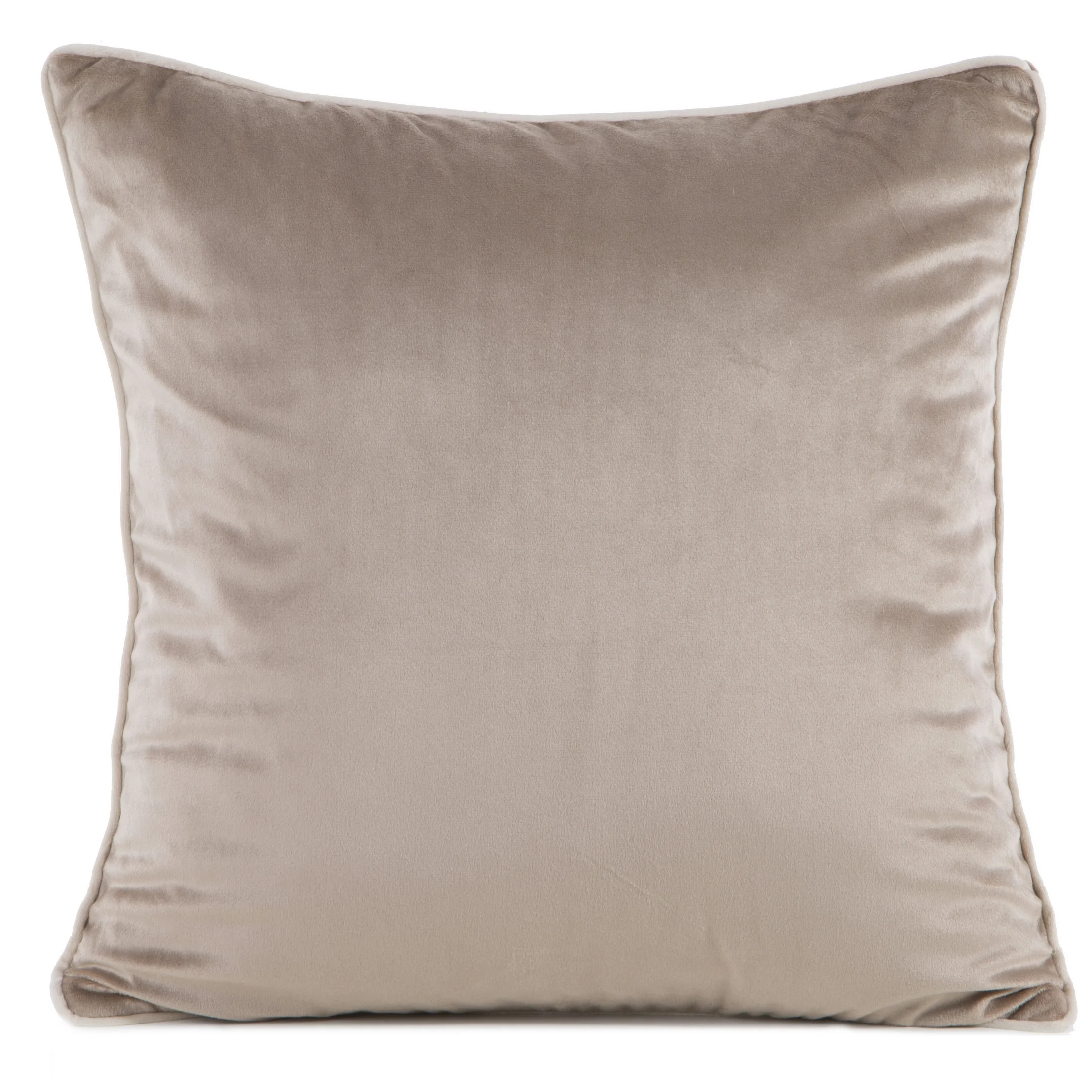 Poszewka na poduszkę 45x45 cm welwetowa kolor ciemnobeżowa o delikatnym połysku z ozdobną lamówką GAJA 2 | eurofirany