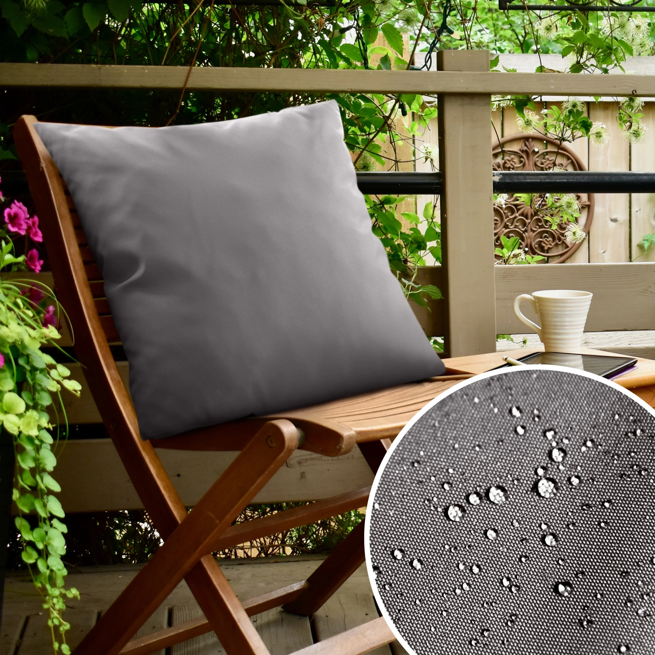 Poszewka na poduszkę 45x45 cm z gładkiej tkaniny wodoodpornej stalowa idealna do ogrodu i na taras GARDEN | eurofirany