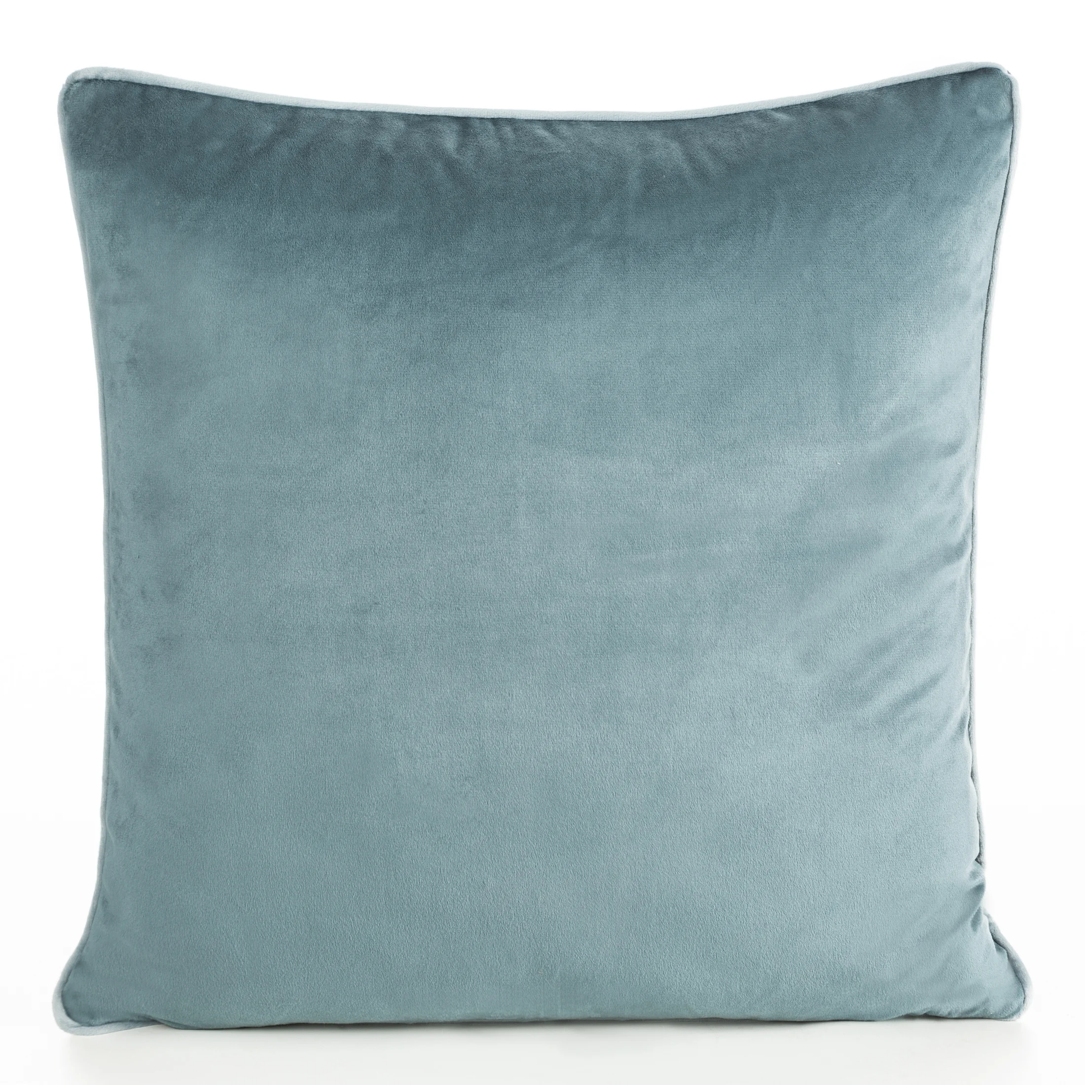 Poszewka na poduszkę 60x60 cm welwetowa kolor niebieski o delikatnym połysku z ozdobną lamówką GAJA 2 | eurofirany