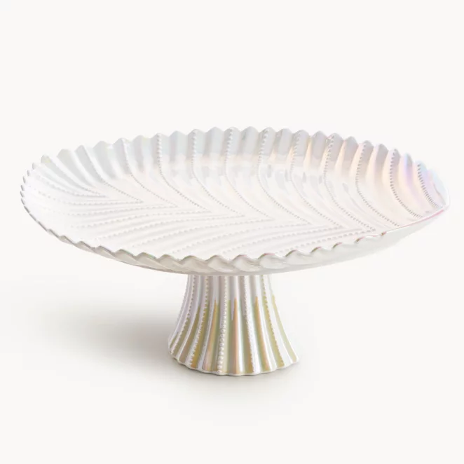 Patera ceramiczna dekoracyjna perłowa na stopce 39x31x17 cm NELA