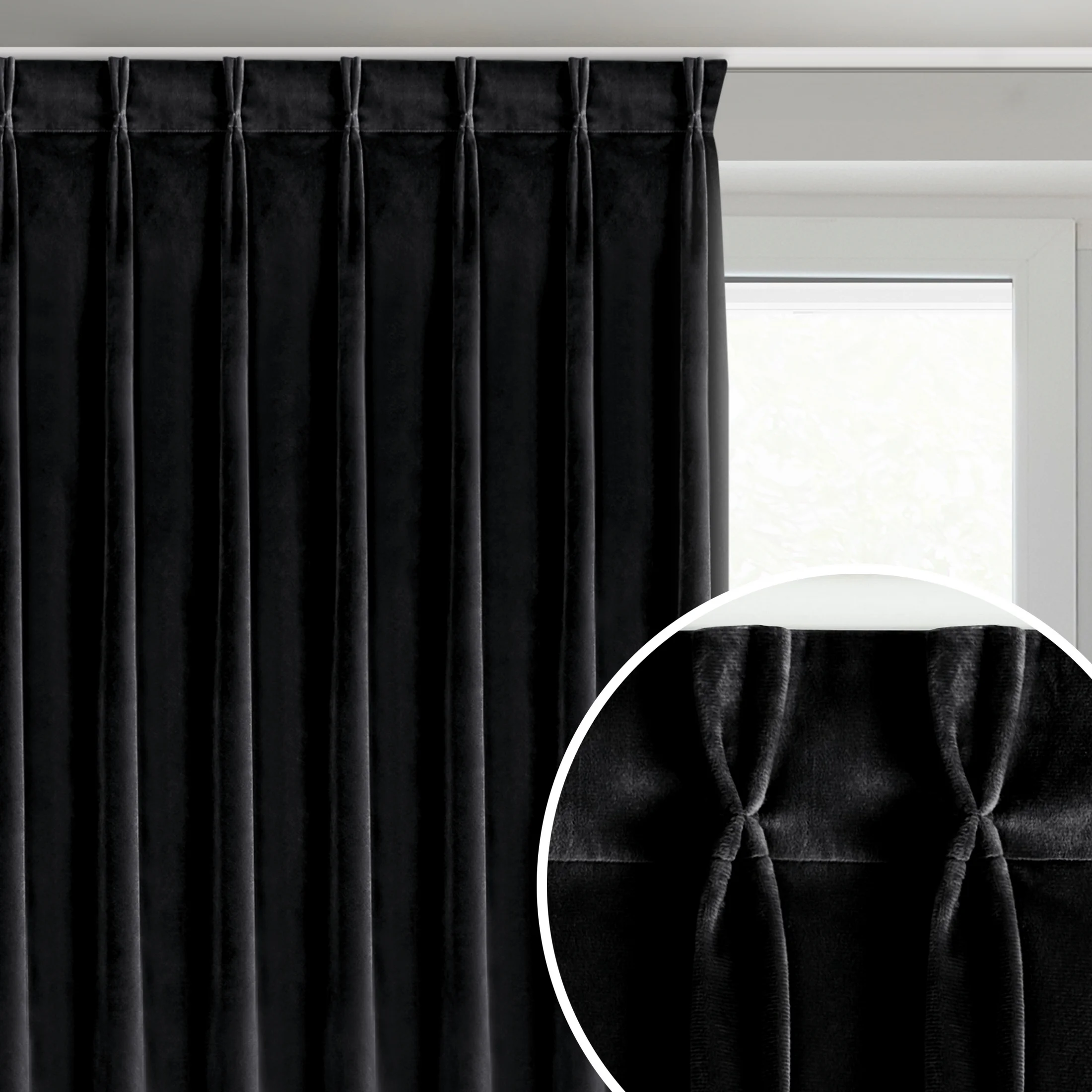 Zasłona czarna z welwetowej tkaniny 80x270 cm (wymiar podany na gotowo) system flex - MELANIE | eurofirany