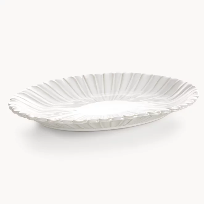 Patera ceramiczna dekoracyjna kremowa z przecieranym wzorem w stylu eko 31x20x3 cm  AVRIL