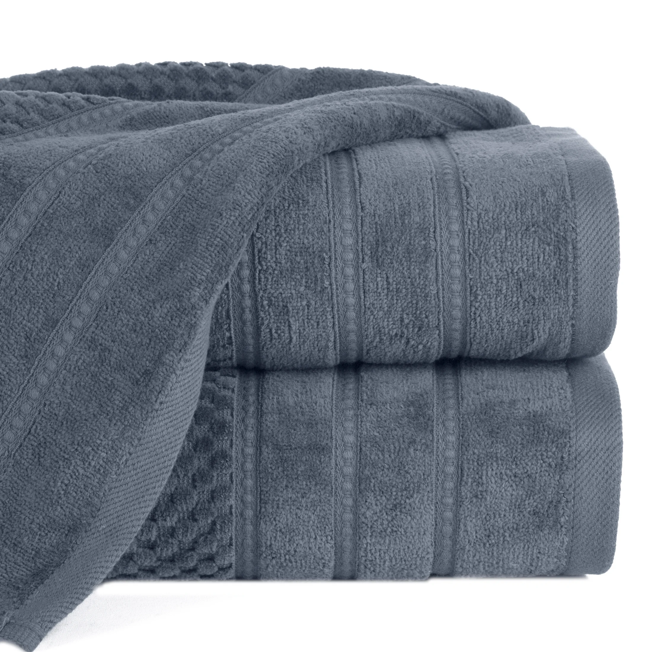 Ręcznik kąpielowy 70x140 cm bawełniany kolor stalowy z ozdobną bordiurą w paseczki 500 g/m2 ADORE