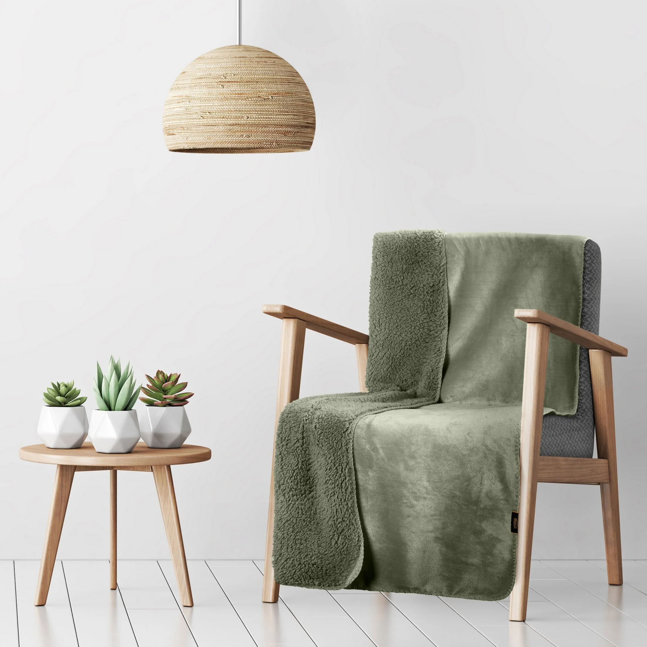 Narzuta, koc na fotel 70x160 cm oliwkowa z miękkiego polaru ze strukturą baranka TEDY Eurofirany Premium | eurofirany