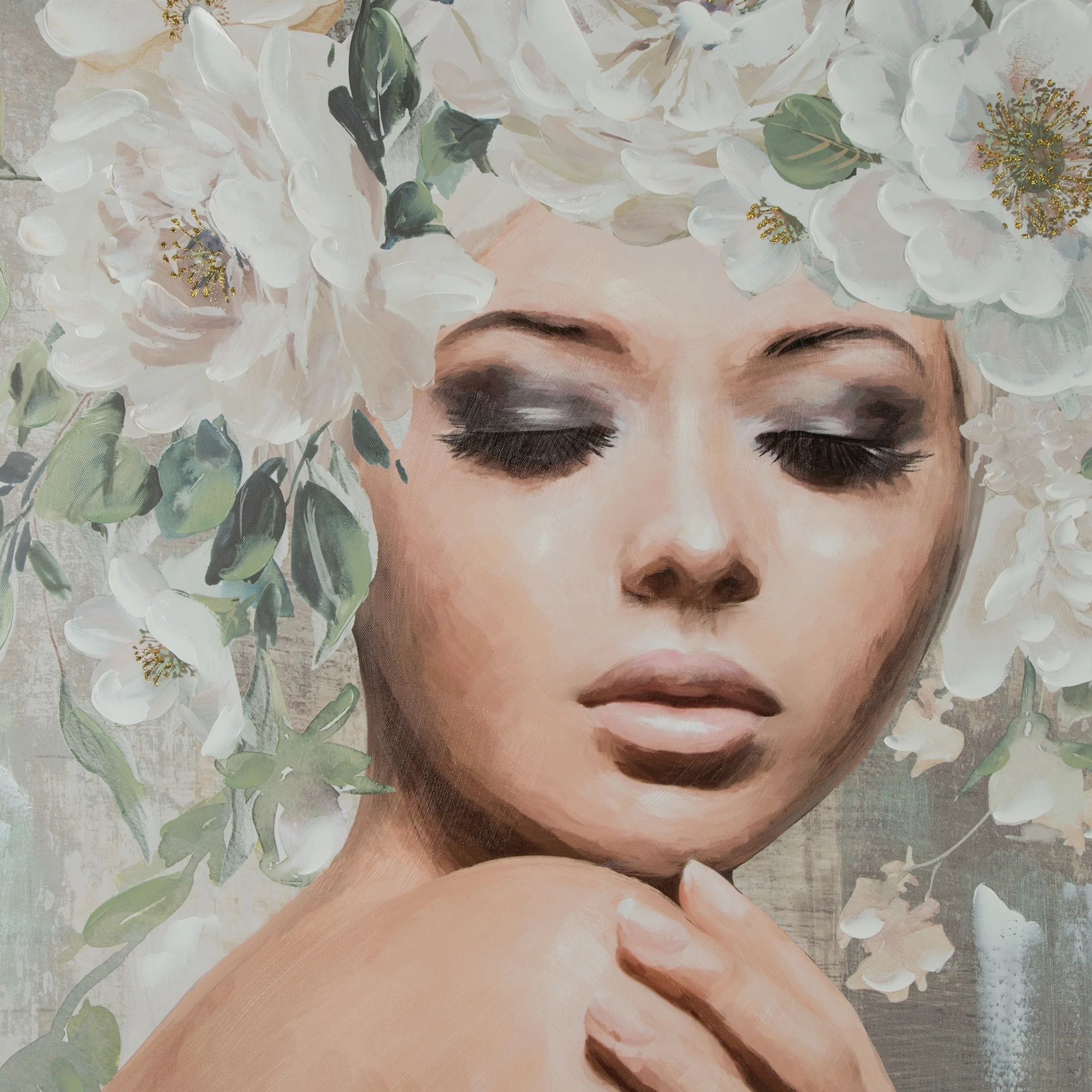 Obraz postaci popielato, zielony ręcznie malowany na płótnie 80x120 cm BLUSH 1