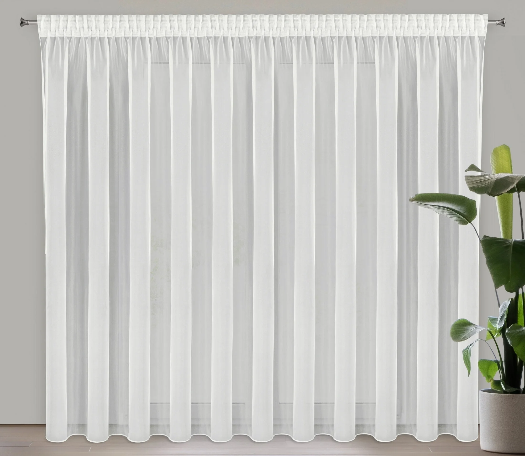 Firana kremowa z gładkiego mlecznego woalu wykończona szwem obciążającym VIOLET 400x180 cm taśma | eurofirany