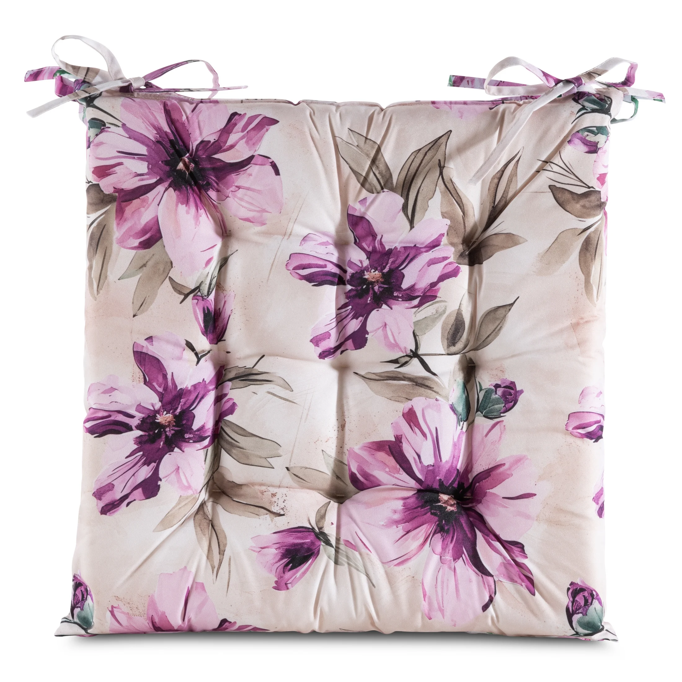 Poduszka na krzesło 40 x 40 x 5 cm wodoodporna kremowo, różowa zdobione roślinnym wzorem GARDEN