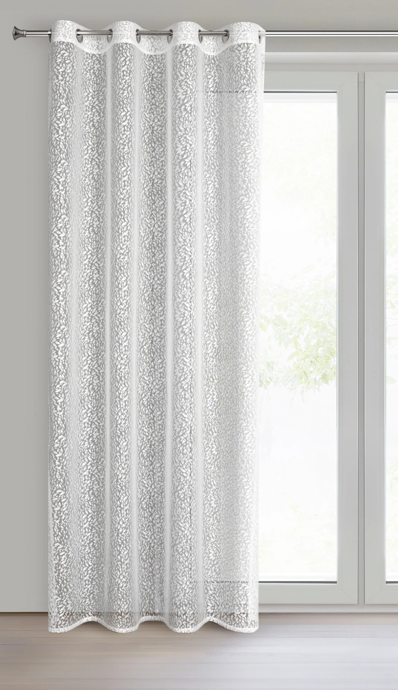 Zasłona biała z żakardowym wzorem 140x250 cm przelotka - MERA