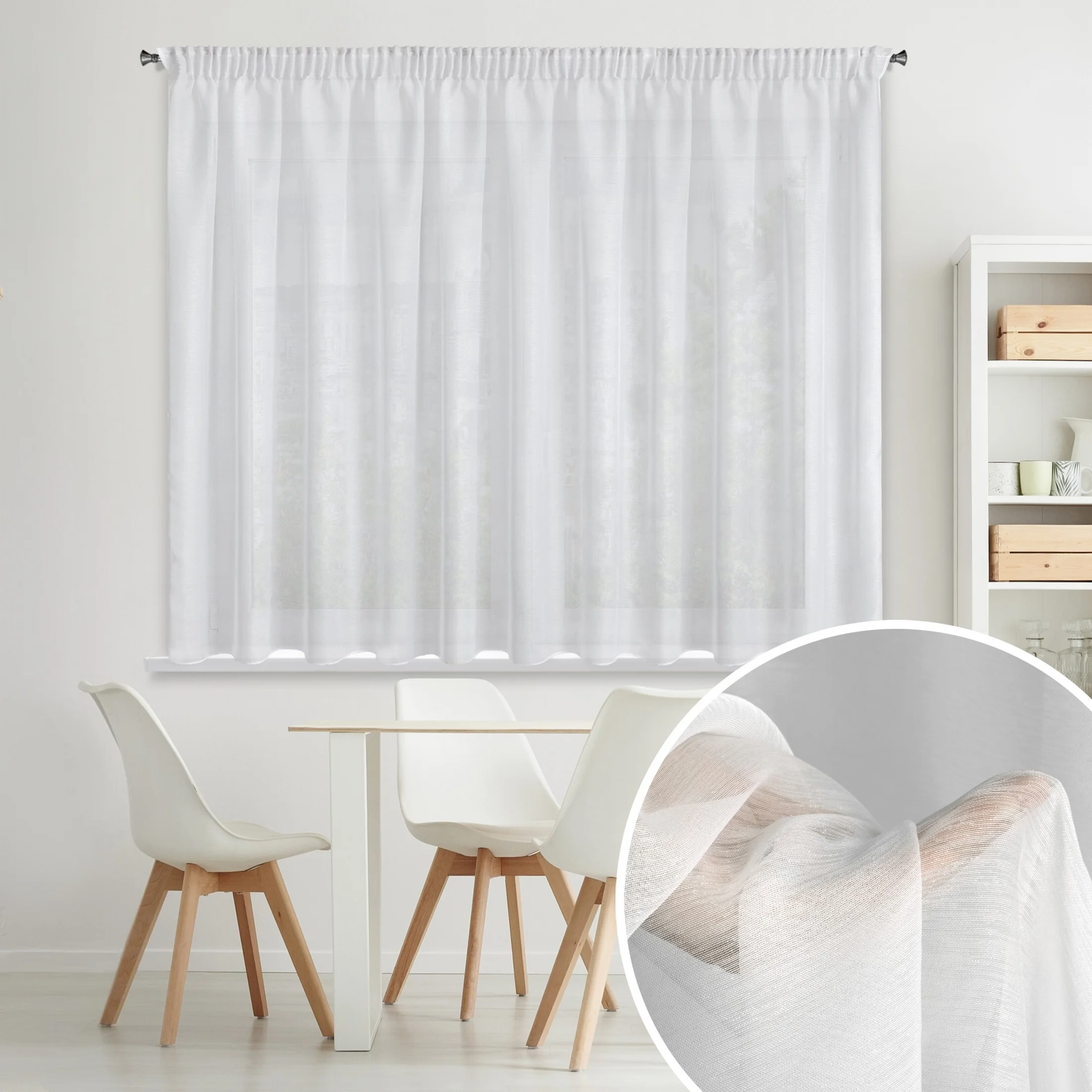 Firana biała o strukturze drobnego deszczyku wzór pionowy 350x160 cm taśma REBECCA | eurofirany