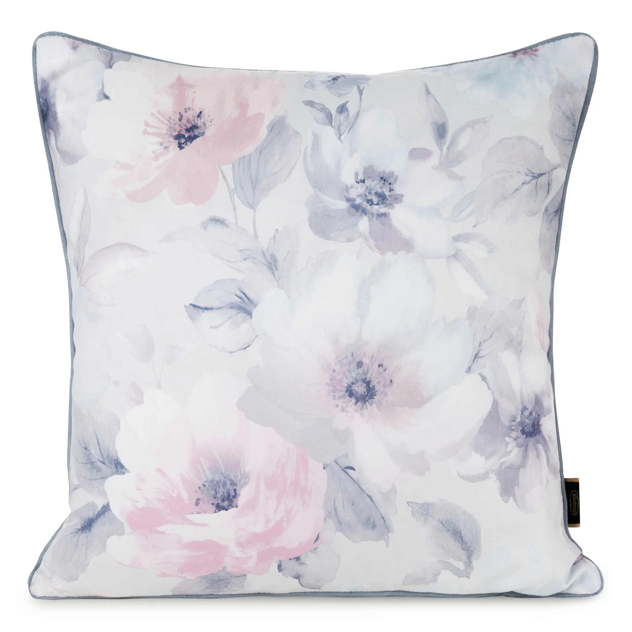 Poszewka na poduszkę 45x45 cm welwetowa, kremowo różowa z nadrukiem pastelowych kwiatów VELVET 153 Eurofirany Premium | eurofirany