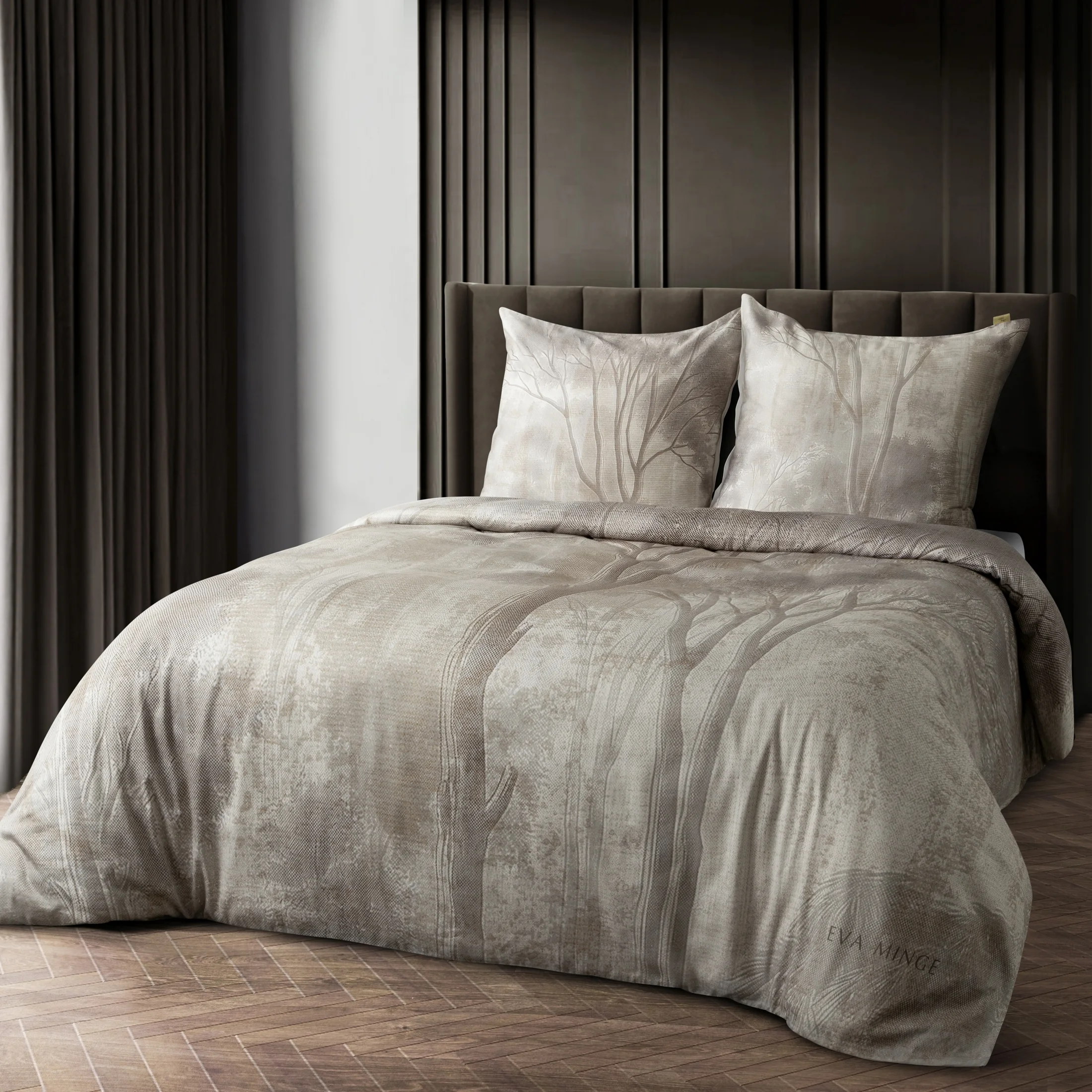 Pościel 160x200 cm z makosatyny bawełnianej kolor beżowy, kremowy z wzorem designerskim SANNAH Eva Minge | eurofirany