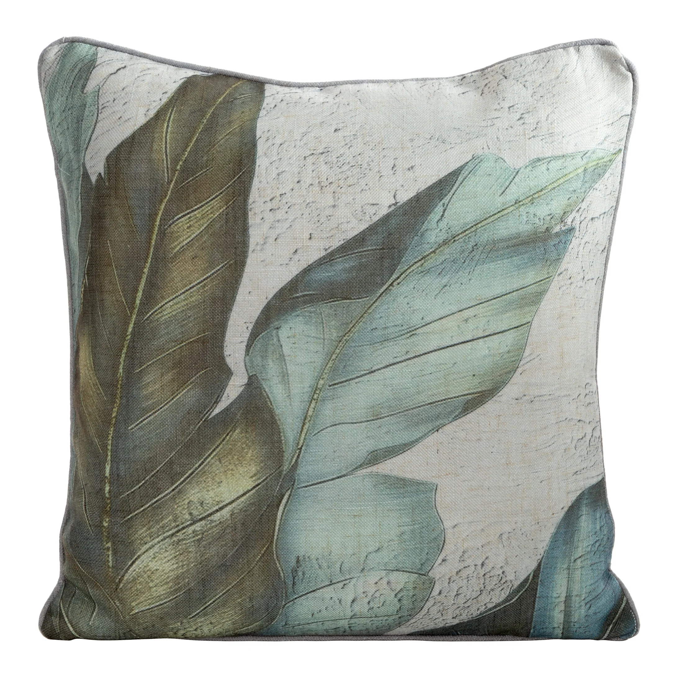 Poszewka na poduszkę 45x45 cm o strukturze lnu z lamówką zielono, popielata LEN | eurofirany