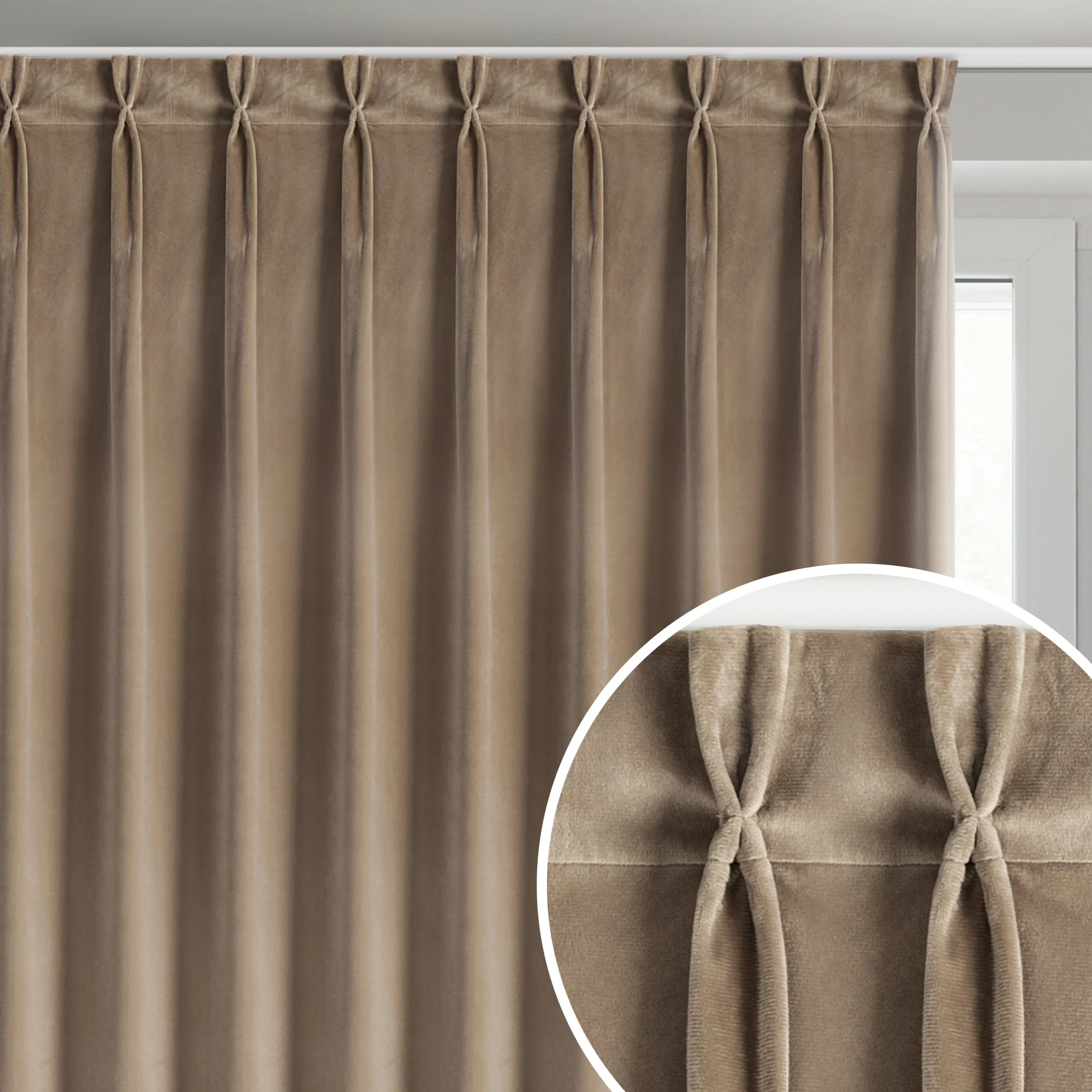 Zasłona ciemnobeżowa z welwetowej tkaniny 125x270 cm (wymiar podany na gotowo) system flex - MELANIE | eurofirany