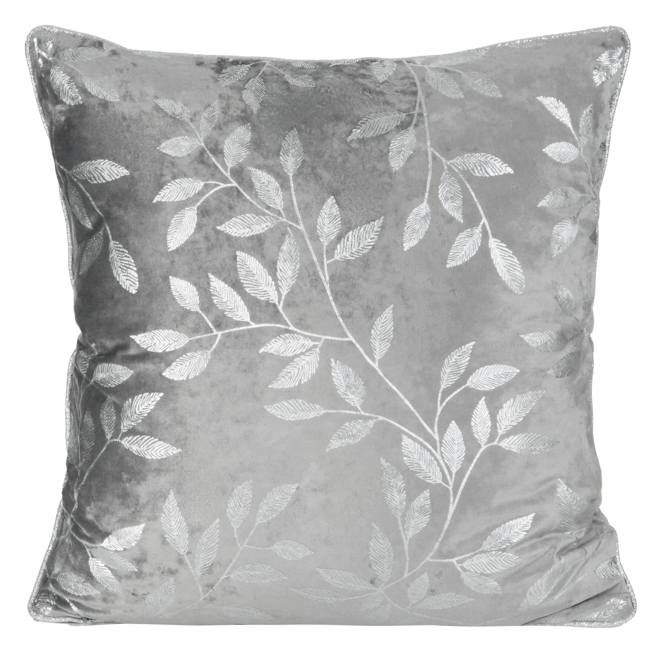 Poszewka na poduszkę 45x45 cm welwetowa pudrowo stalowa z metalicznym nadrukiem liści VELVET 71 Eurofirany Premium | 