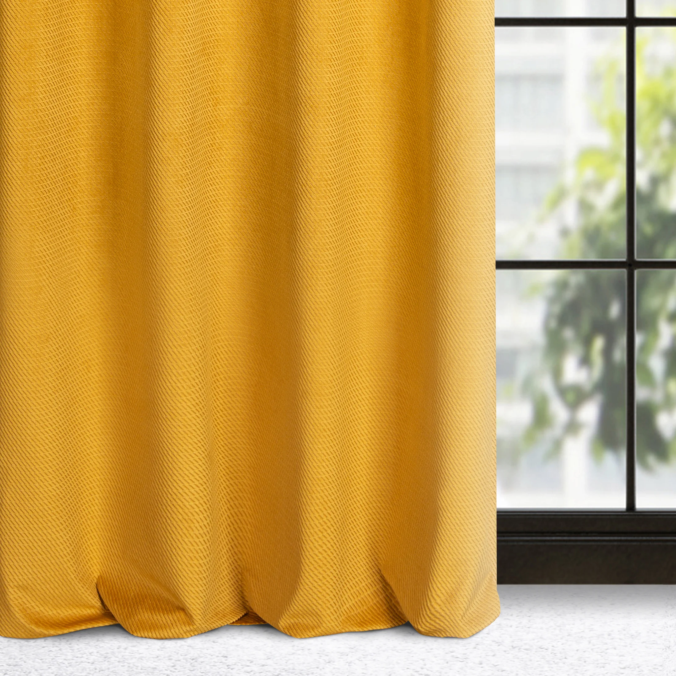 Zasłona musztardowa z wytłaczanego welwetu 140x250 cm przelotka - ELIZA | eurofirany