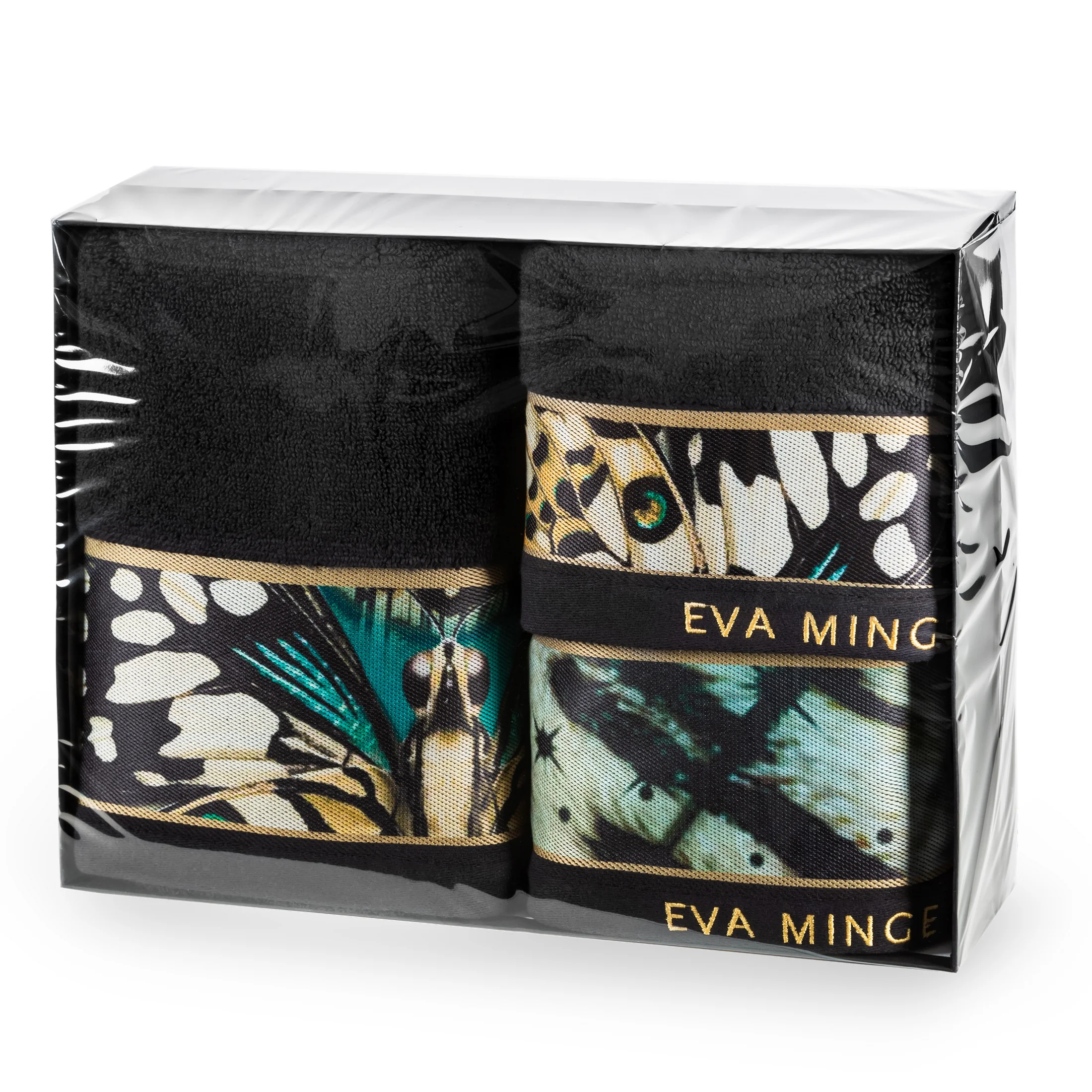 Zestaw ręczników bawełnianych na prezent 1 szt 30x50 cm, 1 szt 50x90 cm, 1 szt 70x140 cm kolor czarny, turksowy z kolekcji Eva Minge