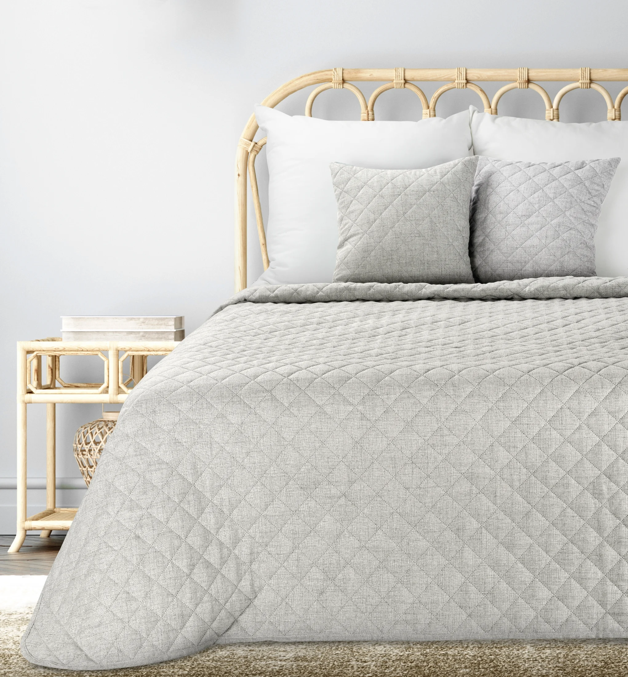 Narzuta o strukturze lnu beżowa 170x210 cm pikowana metodą hot press LEN 1 Eurofirany Premium | eurofirany