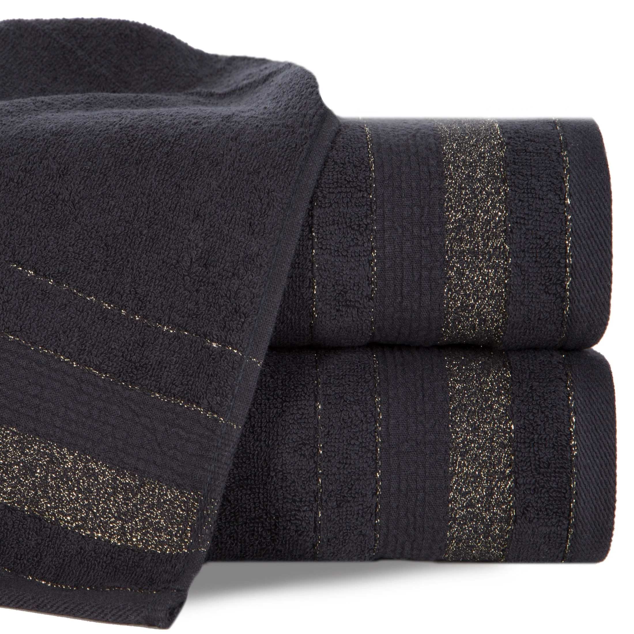 Ręcznik do rąk 30x50 cm bawełniany kolor czarny w pasy przetykany błyszczącą nicią 500 g/m2 APRIL