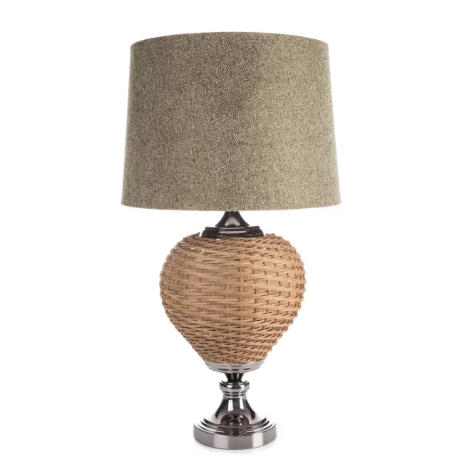 Lampa stołowa do pokoju beżowa  w stylu boho z plecioną podstawą i matowym abażurem 38 x 78 cm PATI