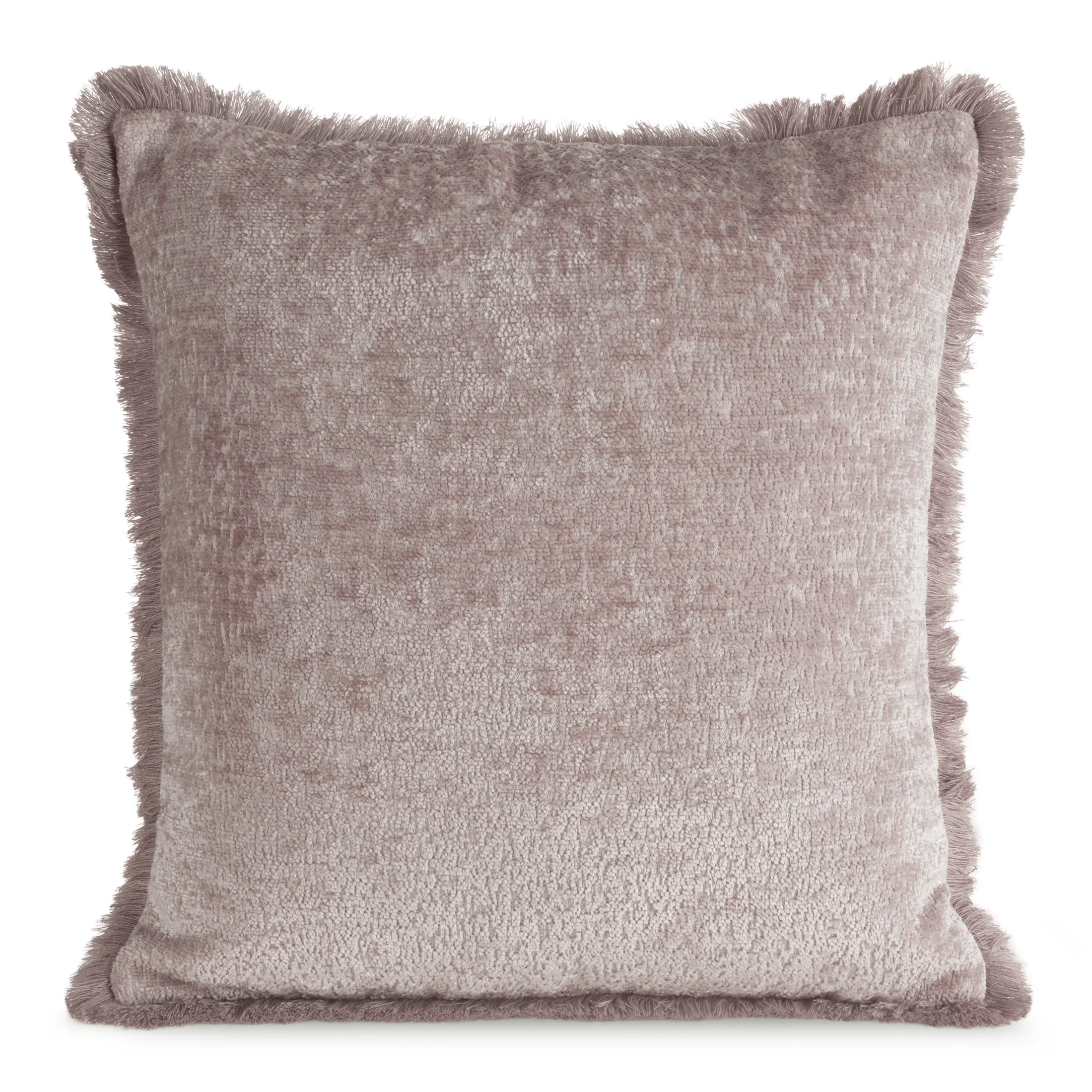 Poszewka na poduszkę 45x45 cm pudrowa z szenilowej nici zdobiona subtelnymi frędzlami ADIA | eurofirany