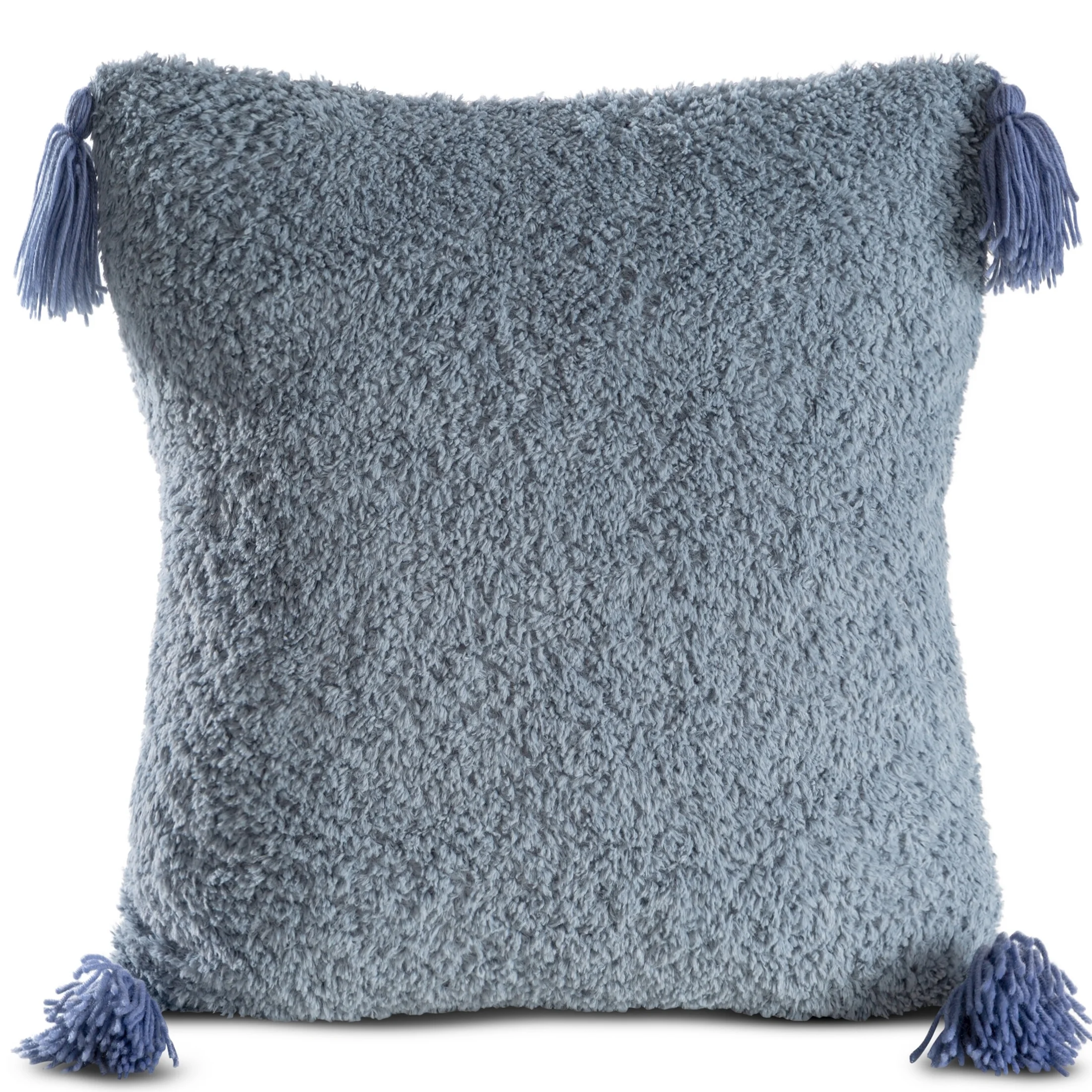 Poszewka na poduszkę 45x45 cm o strukturze miękkiego futra niebieska z ozdobnymi chwostami ELDA | eurofirany