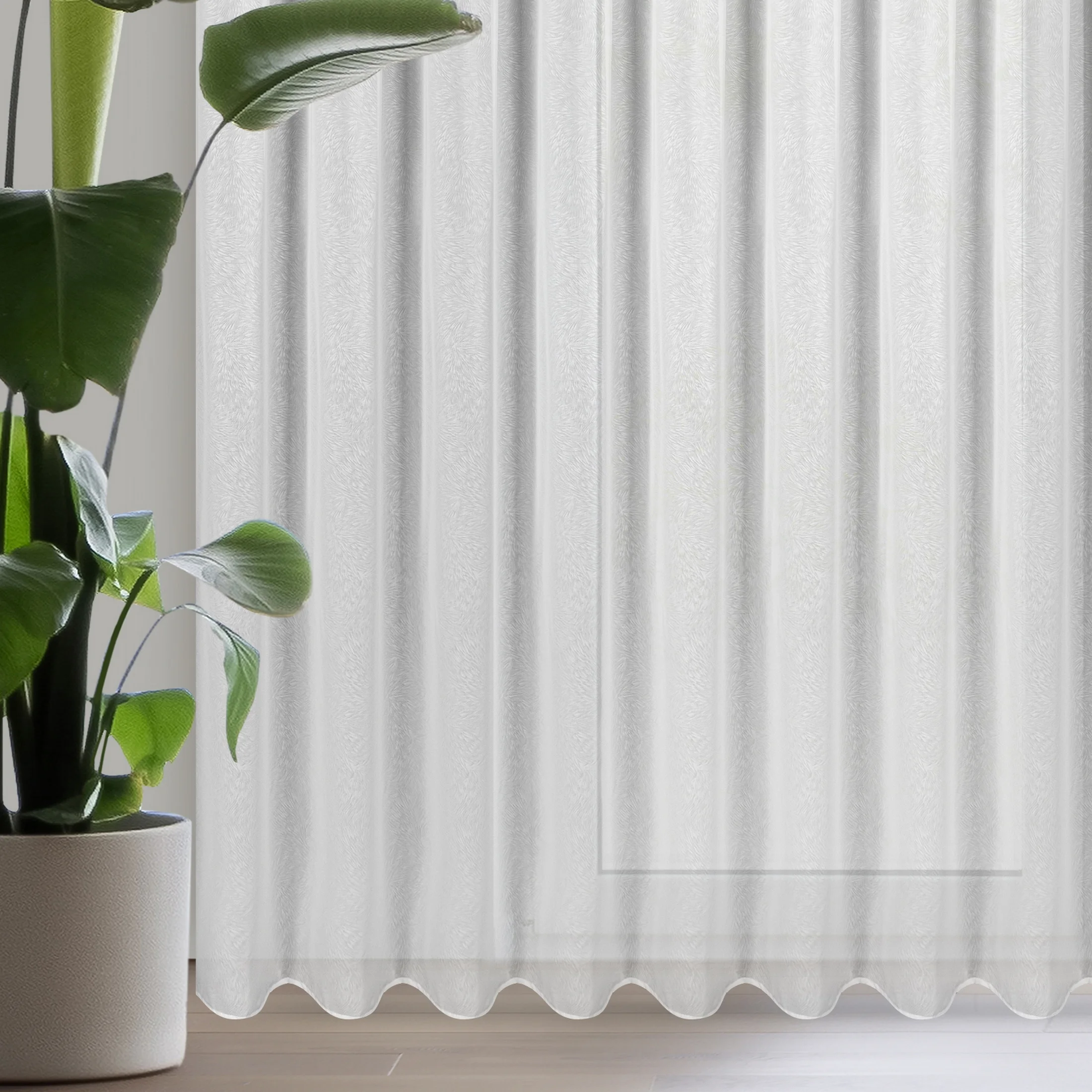 Firana biała z szyfonu zdobiona wzorem liści 300x270 cm taśma - TULSA | eurofirany