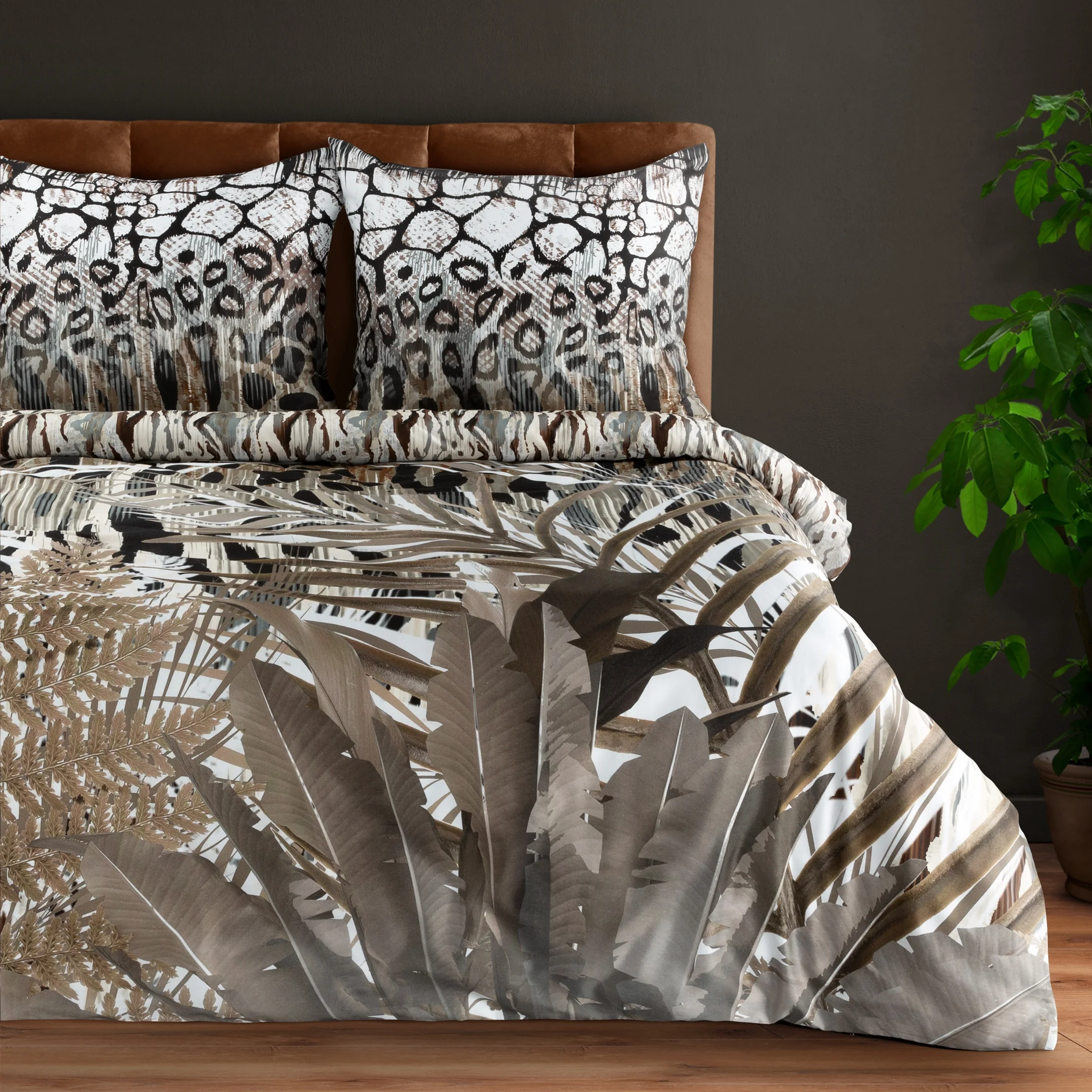 Pościel 220x200 cm z makosatyny bawełnianej kolor brązowy, beżowy z designerskim wzorem EVA 14 Eva Minge | eurofirany