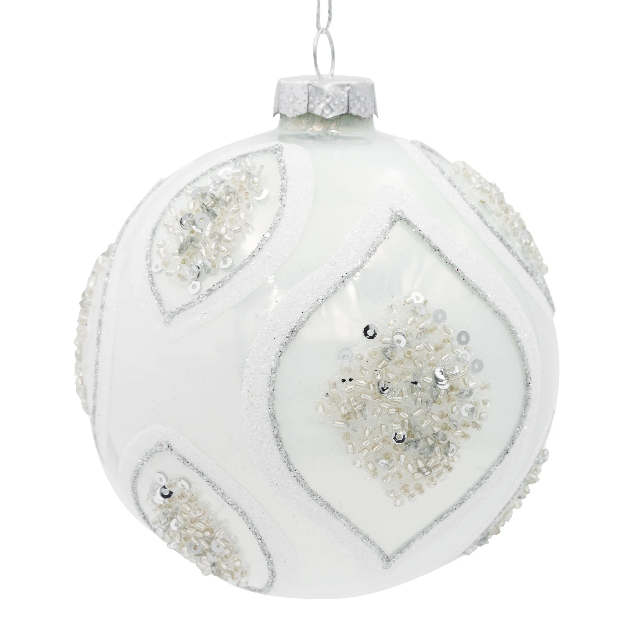 Szklana bombka choinkowa ręcznie zdobiona lśniącymi kryształkami | eurofirany