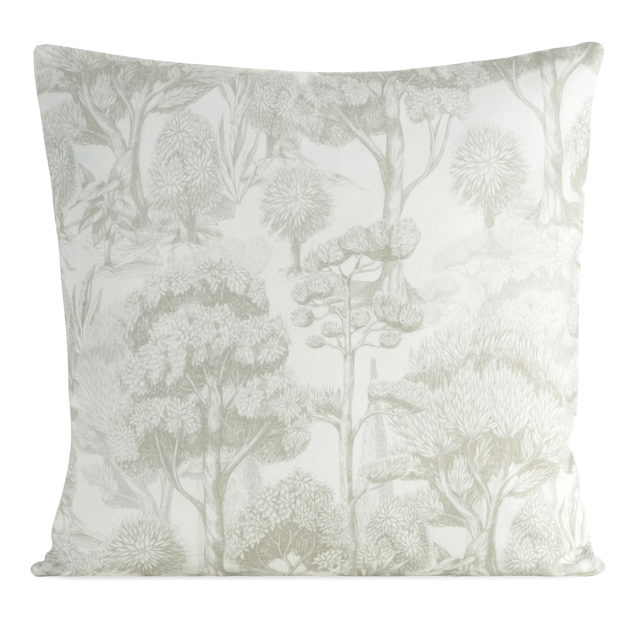 Poszewka na poduszkę 50x50 cm bawełniana z dodatkiem lnu zdobiona nadrukiem roślinnym kremowo, beżowa LEN