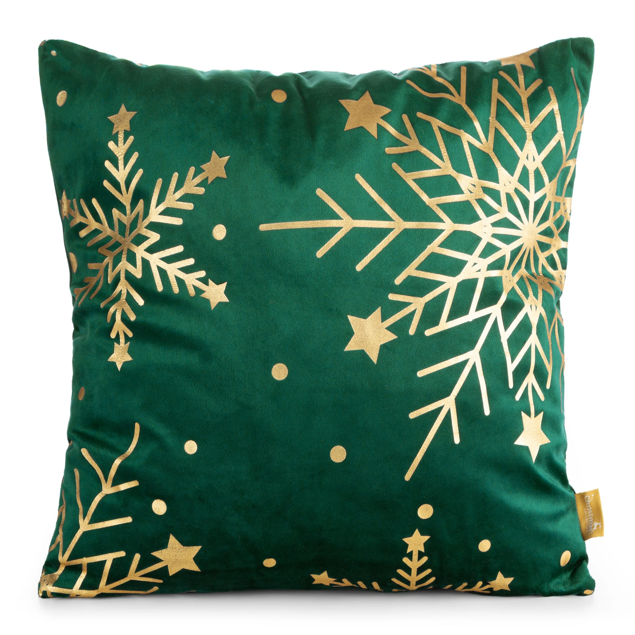 Poszewka na poduszkę świąteczna 45x45 cm welwetowa zdobiona nadrukiem szampańskich śnieżynek | eurofirany