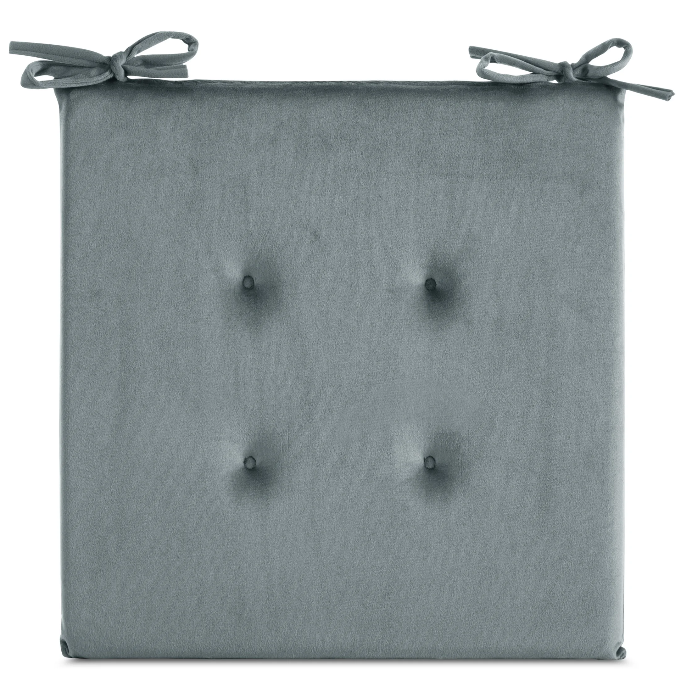 Poduszka na krzesło 40 x 40 x 3 cm welwetowa morska z ozdobnym pikowaniem i praktycznymi troczkami GAJA