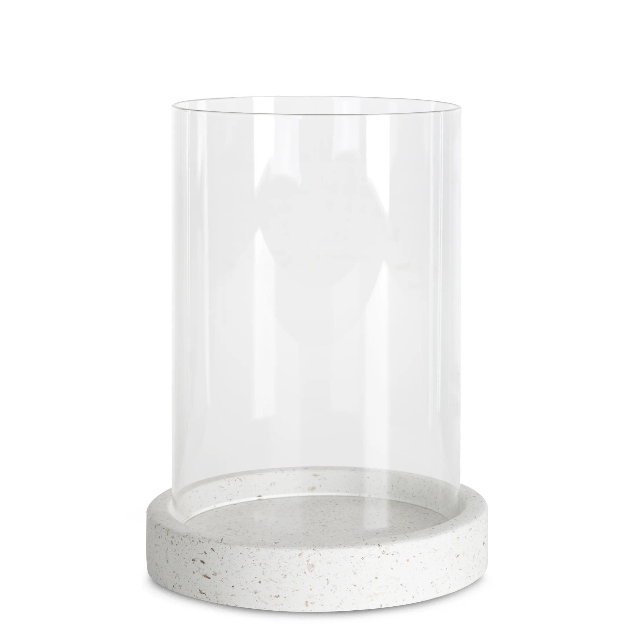 Świecznik KEVIN z podstawą ze wzorem granitu i szklanym kloszem | eurofirany