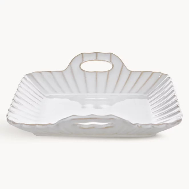 Patera ceramiczna dekoracyjna kremowo-beżowa  z praktycznymi uchwytami w stylu eko 24x23x6 cm AVRIL