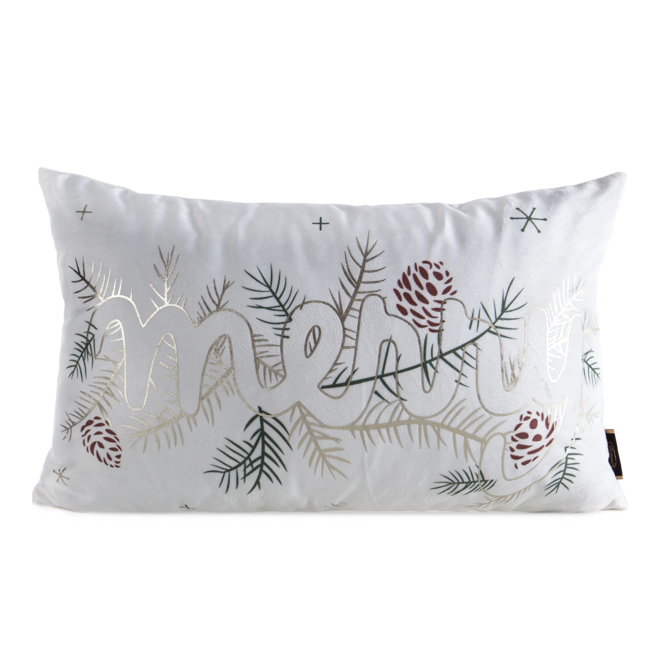 Poszewka na poduszkę świąteczna 30x50 cm welwetowa biało, złota z lśniącym nadrukiem | eurofirany