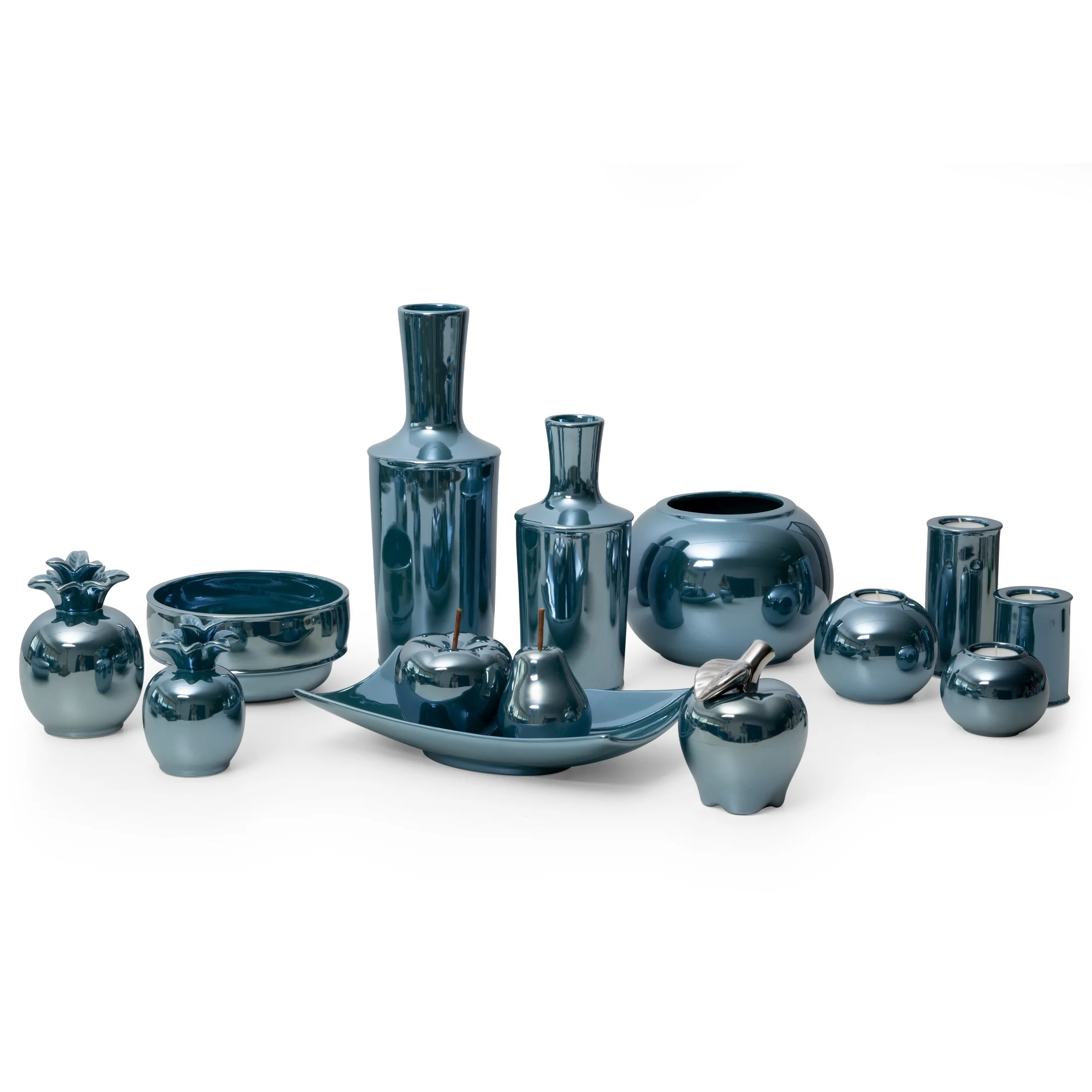 Figurka ceramiczna turkusowa ananas z perłowym połyskiem średnica 11x16 cm SIMONA