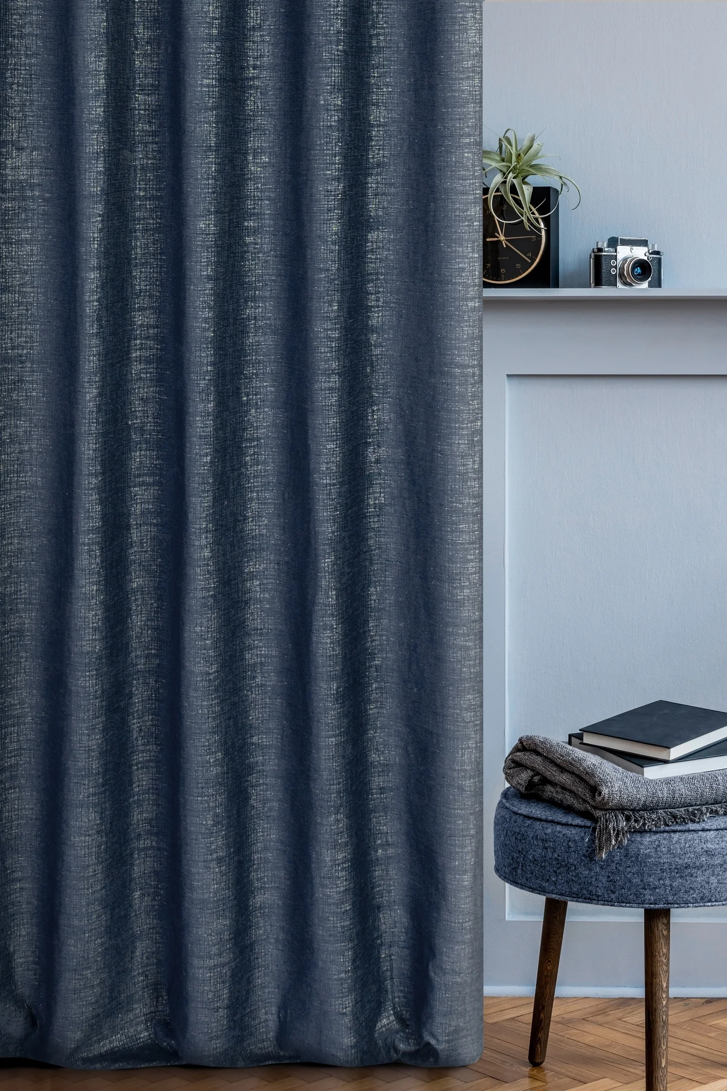 Zasłona granatowa z efektem melanżu z siateczki 140x270 cm taśma - PALERMO 1 - Terra Collection