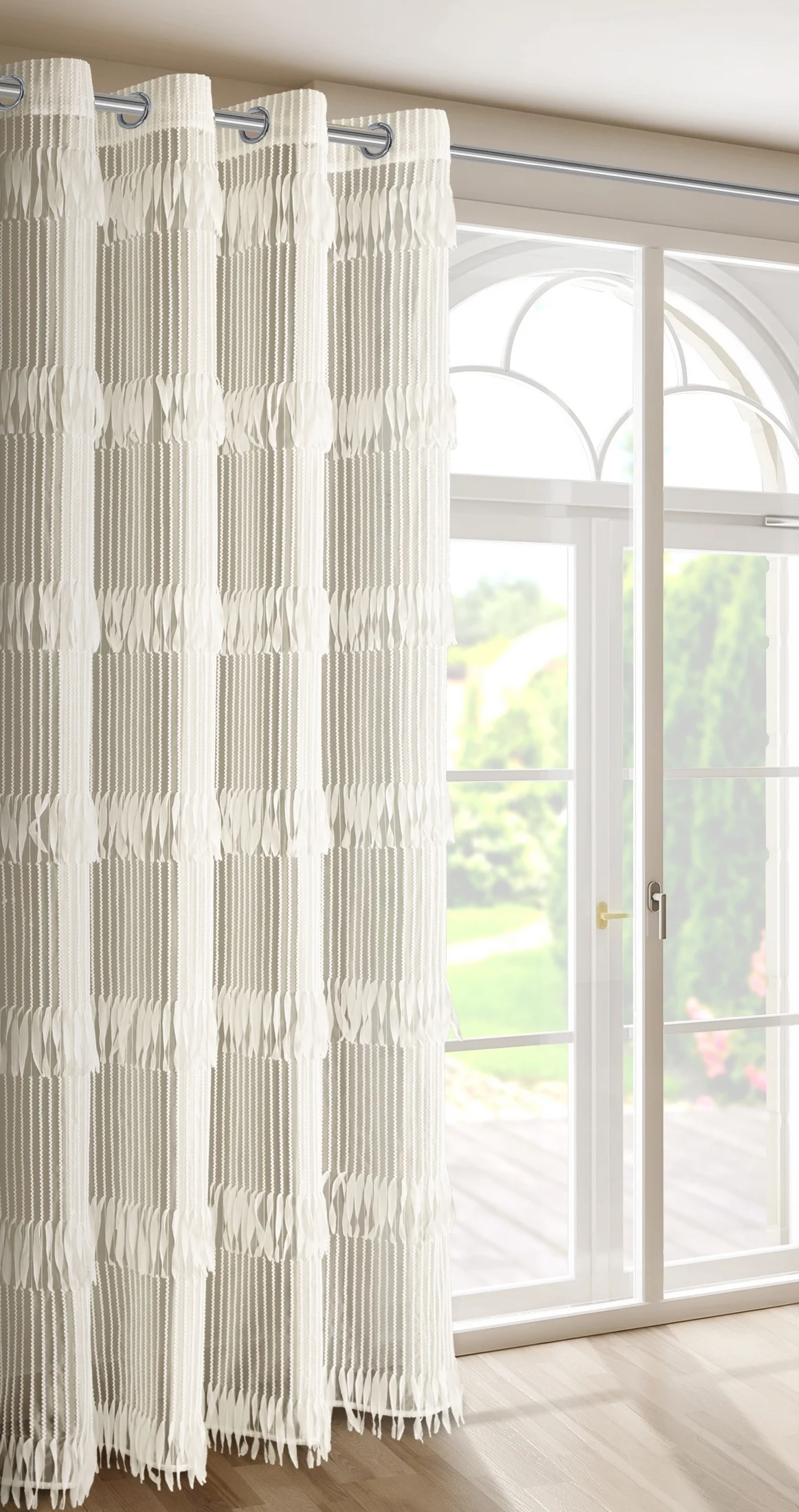 Zasłona jasnobeżowy zdobiona fantazyjnym wzorem 140x250 cm przelotka - SOTERA - Eva Minge