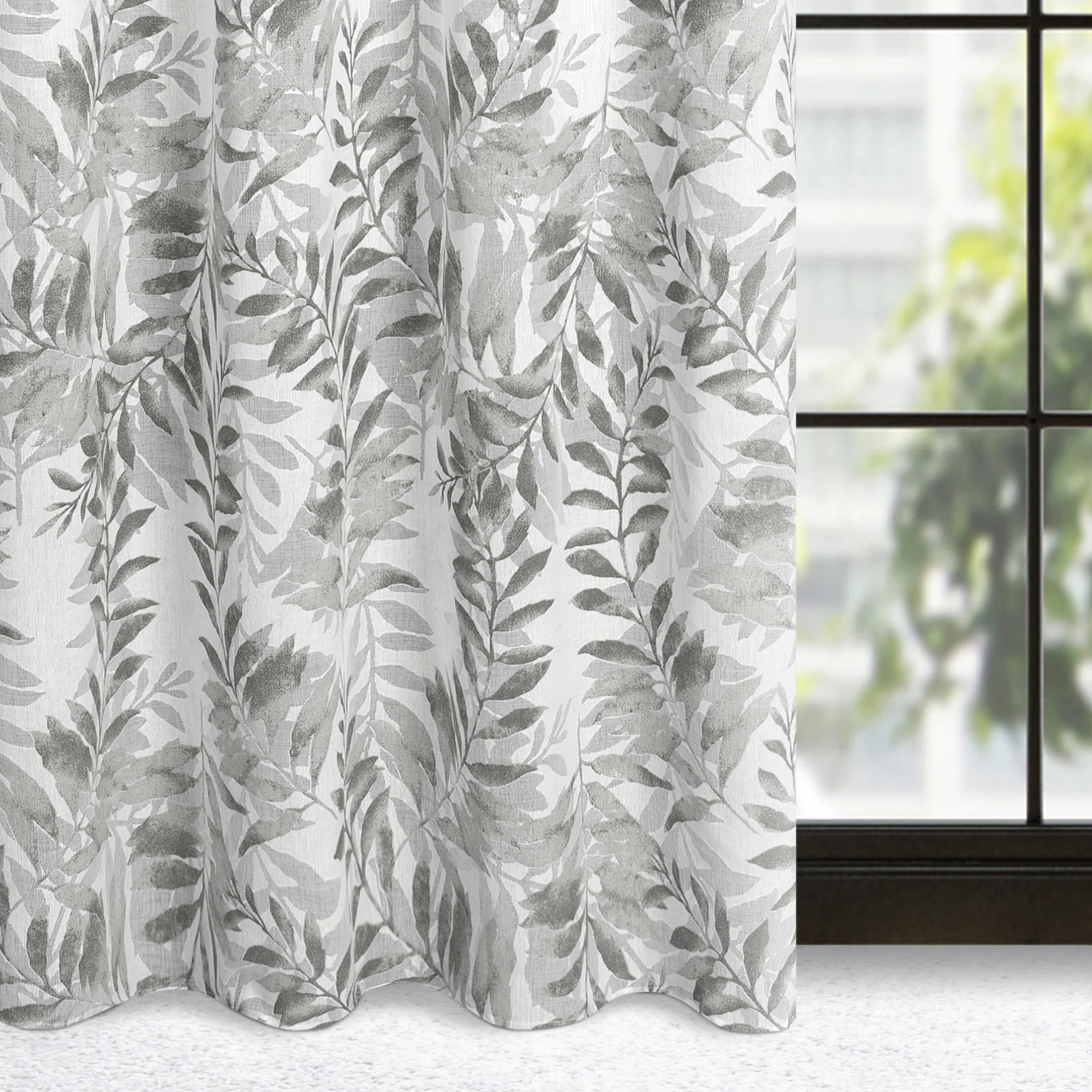 Zasłona naturalna w stalowe liście 140x250 cm przelotka - HARIET | eurofirany