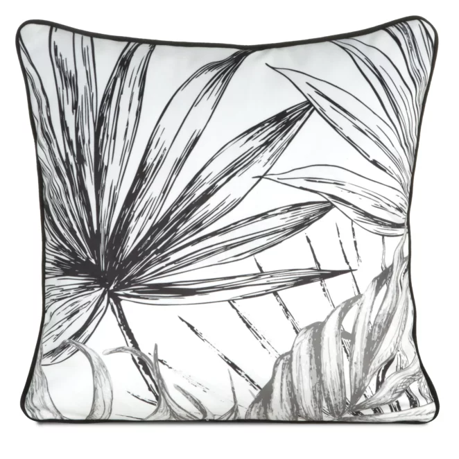Poszewka na poduszkę 45x45 cm welwetowa, biało czarna z motywem roślinnym z wypustką na brzegach PALOMA Eurofirany Premium