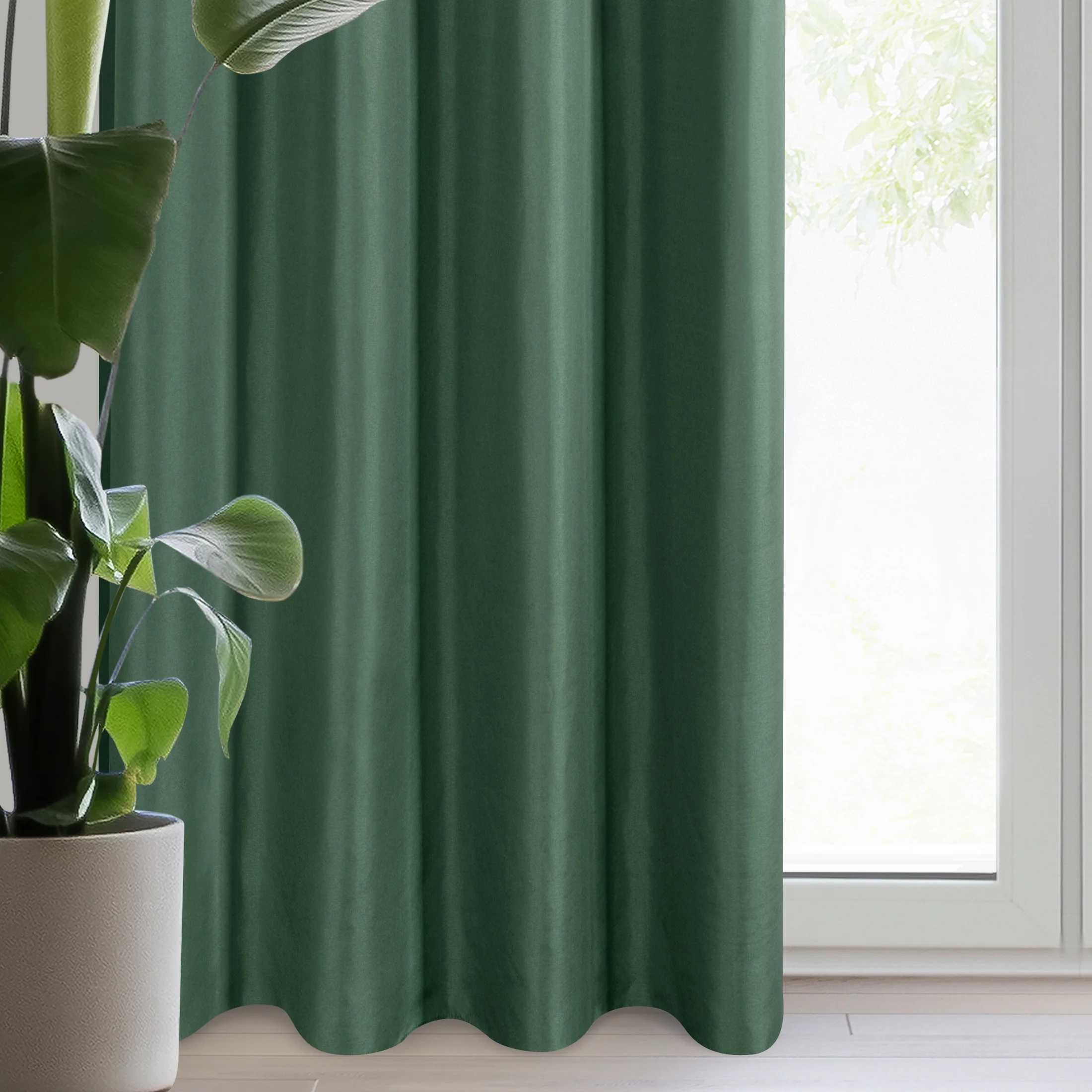 Zasłona ciemnozielona z gładkiej matowej tkaniny 140x250 cm przelotka - ADARI | eurofirany