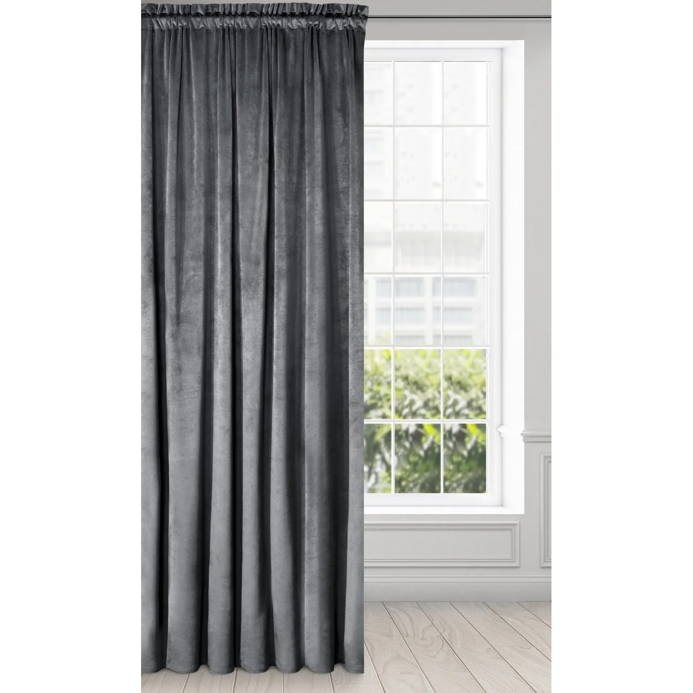Zasłona grafitowa z matowego welwetu 140x270 cm taśma - MELANIE