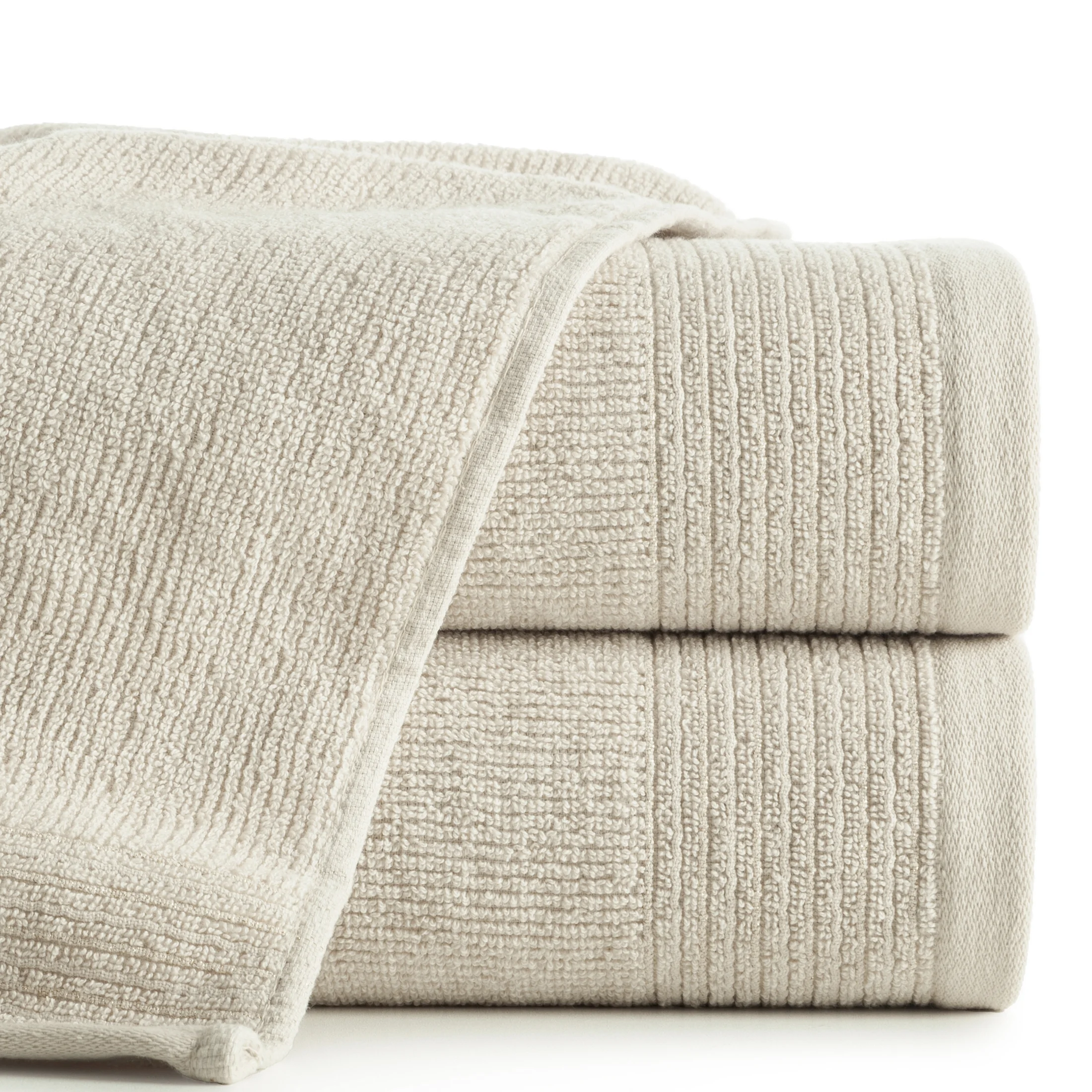 Ręcznik kąpielowy 50x90 cm bawełniany kolor beżowy zdobiony błyszczącą bordiurą 500 g/m2 LARI