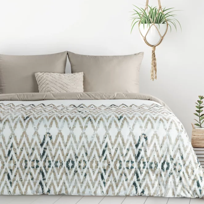 Pościel 140x200 cm komplet 2 częściowy kolor biały, beżowy z motywem geometrycznym VERANO 4 Design 91
