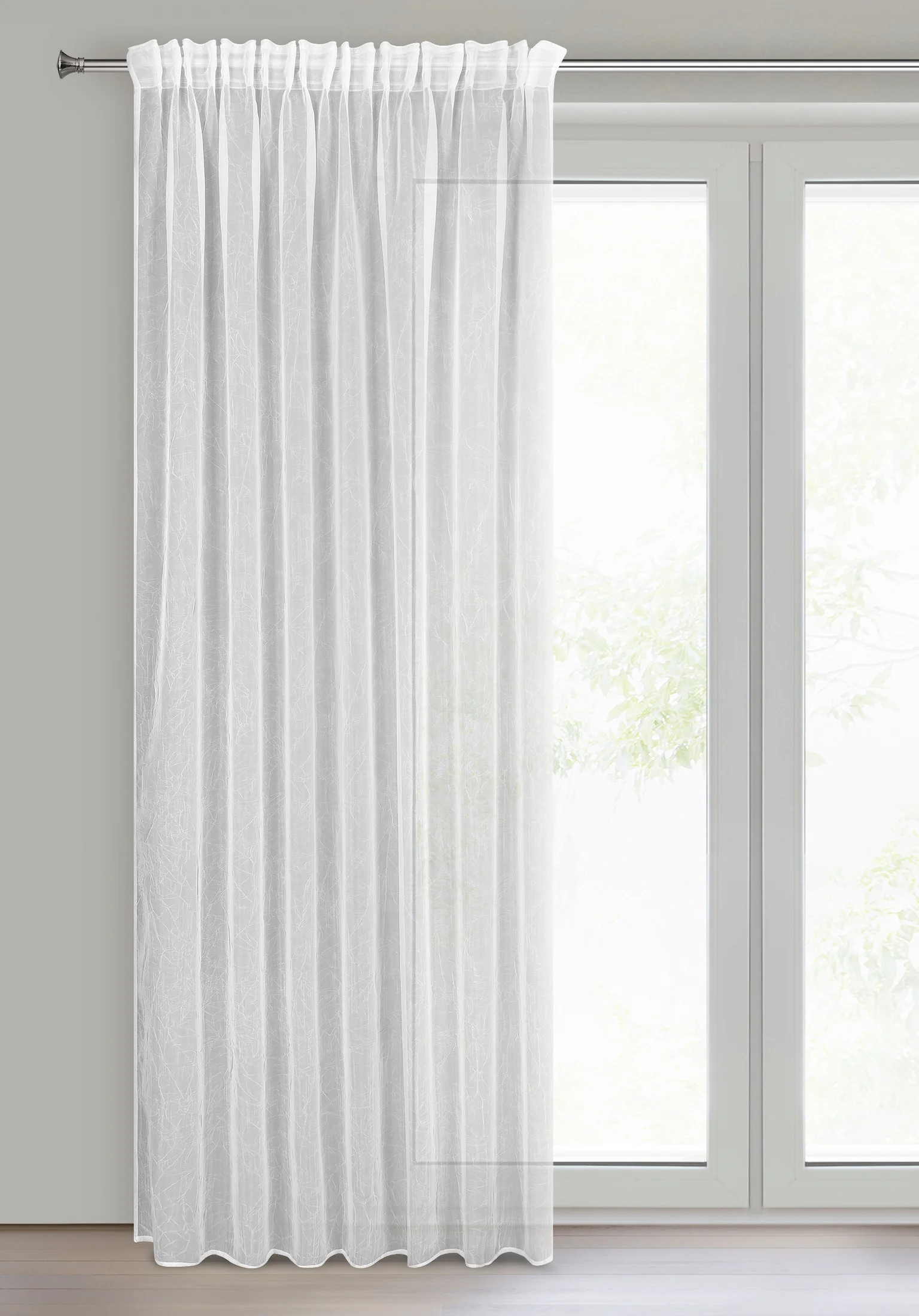 Firana biała z etaminy kreszowana niewymagająca prasowania 140x270 cm taśma ELIA